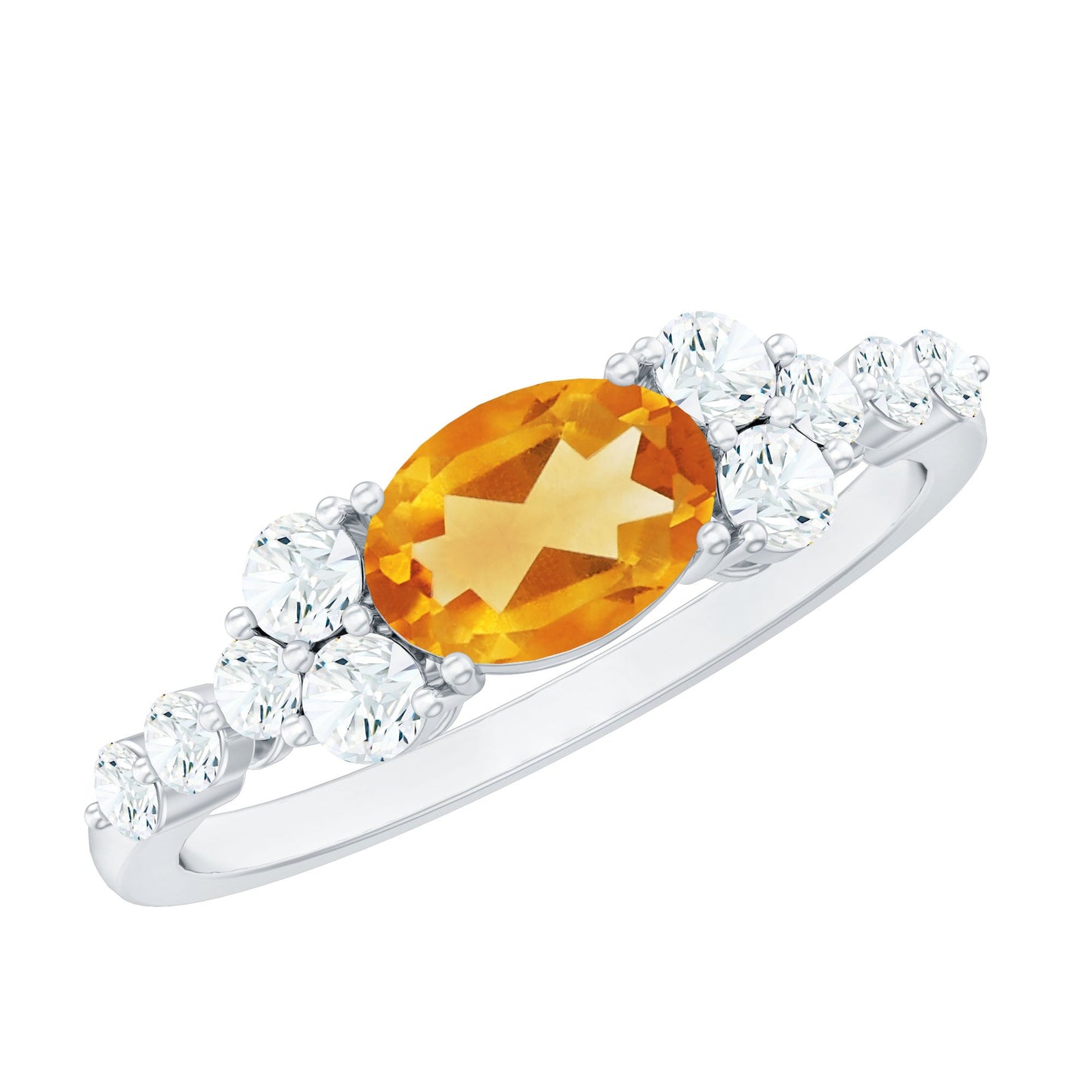 Certified Real Oval Citrine East West Engagement Ring with Diamond