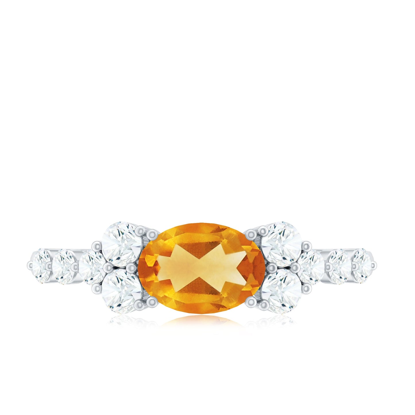 Certified Real Oval Citrine East West Engagement Ring with Diamond