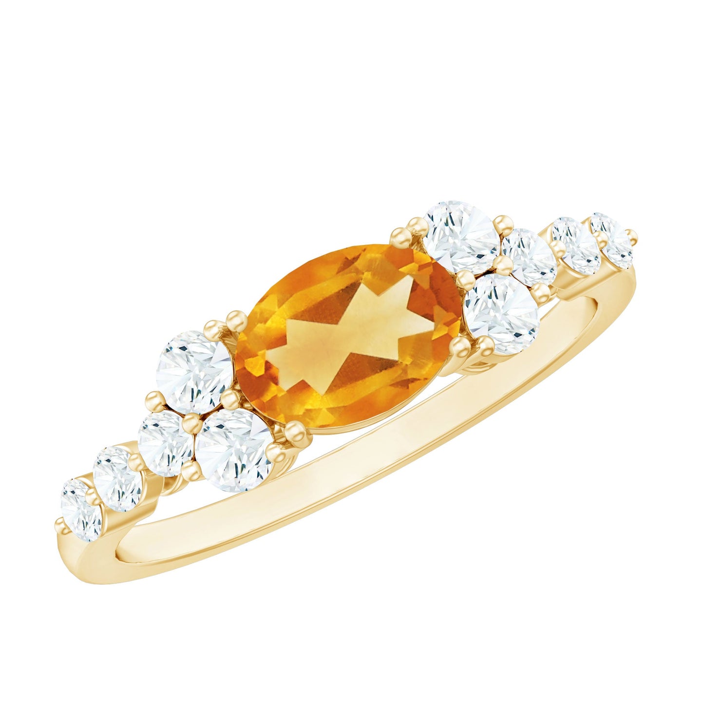 Certified Real Oval Citrine East West Engagement Ring with Diamond