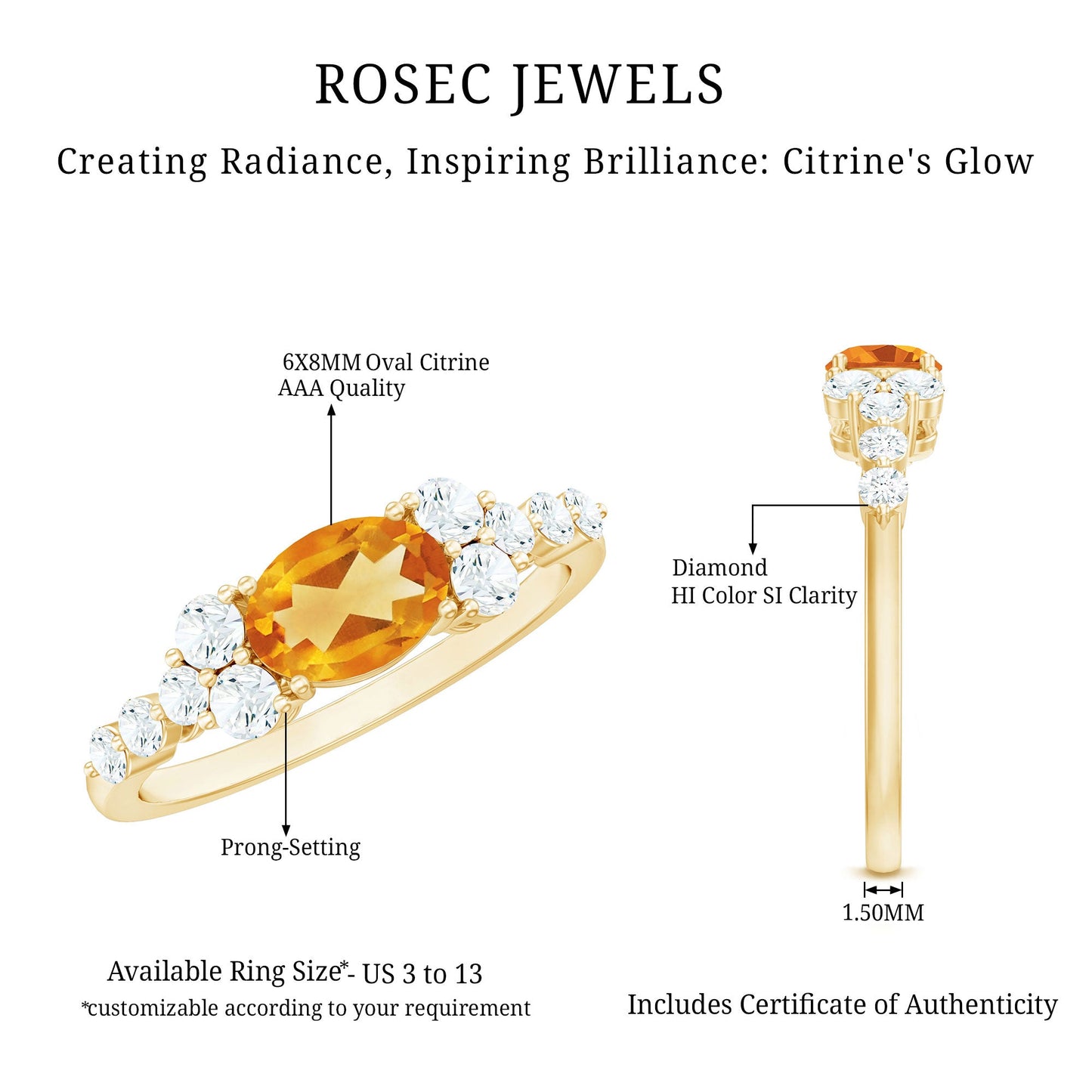 Certified Real Oval Citrine East West Engagement Ring with Diamond
