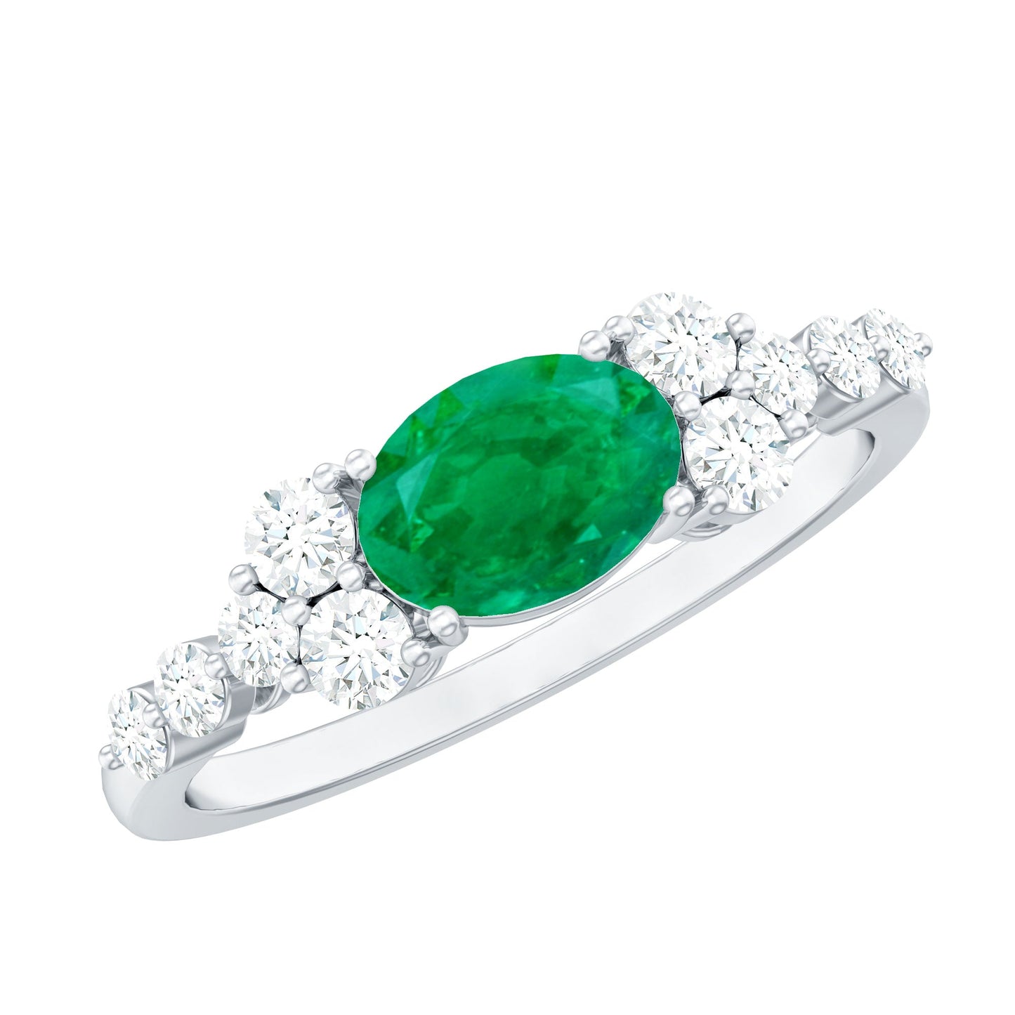 5X7mm Oval Cut Emerald Promise Ring with Diamond