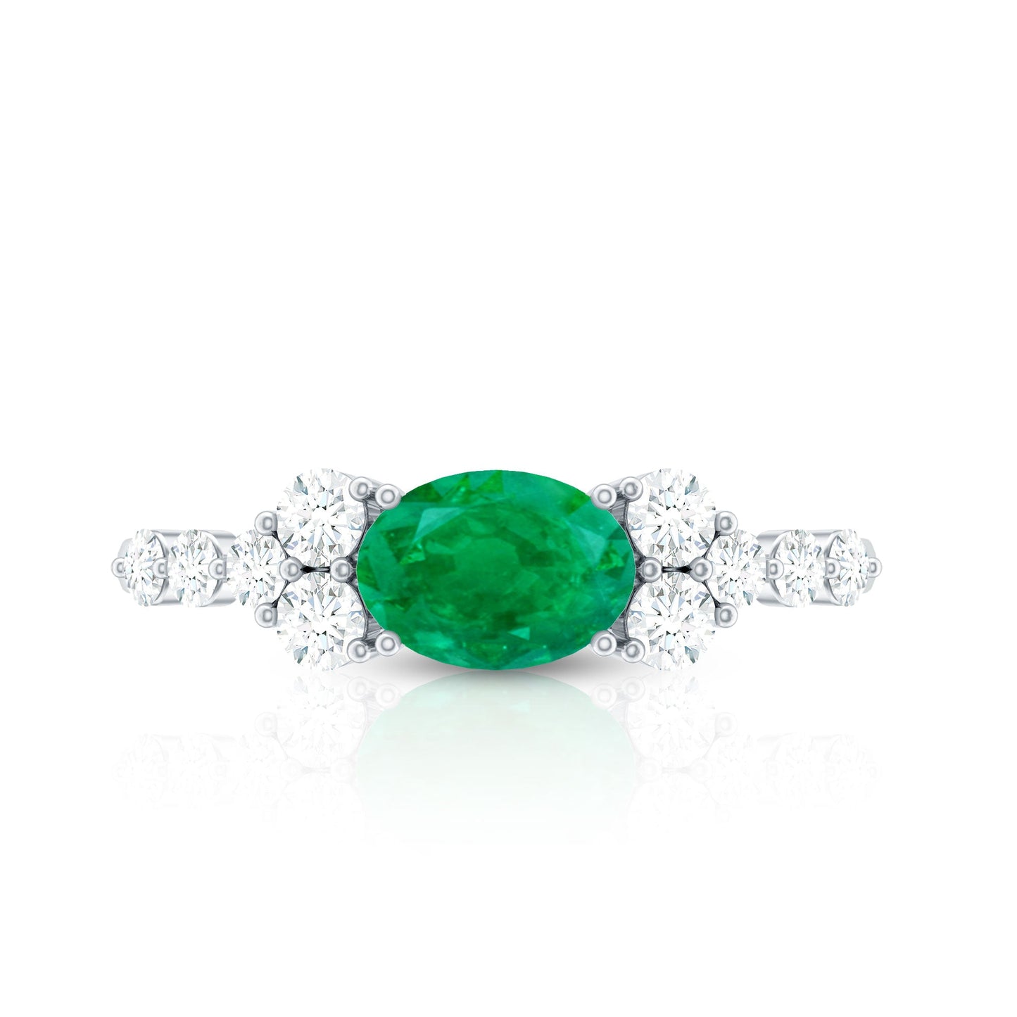 5X7mm Oval Cut Emerald Promise Ring with Diamond