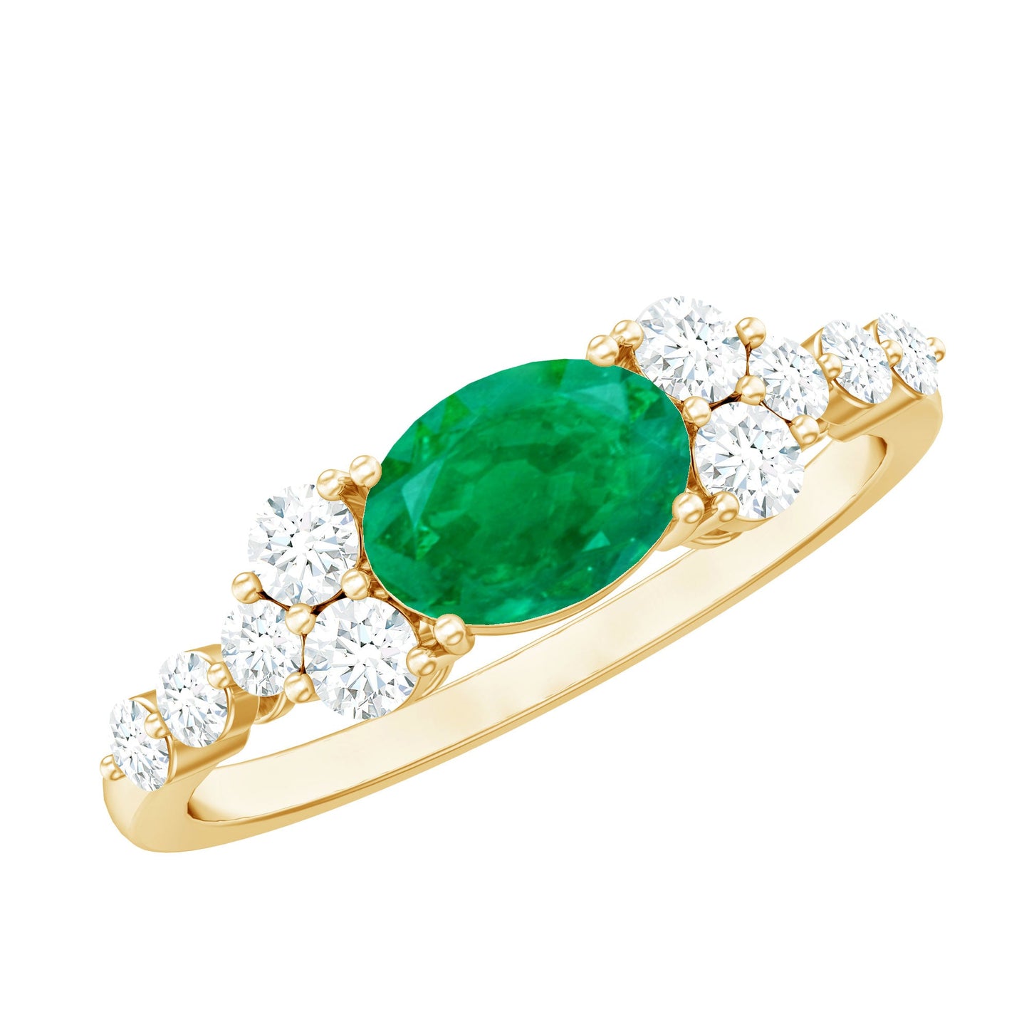 5X7mm Oval Cut Emerald Promise Ring with Diamond