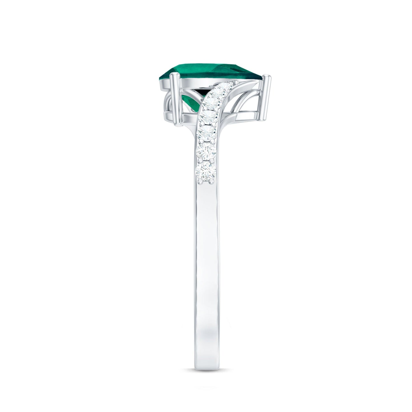 Classic Lab Grown Emerald Diamond Teardrop Engagement Ring with Bypass Shank
