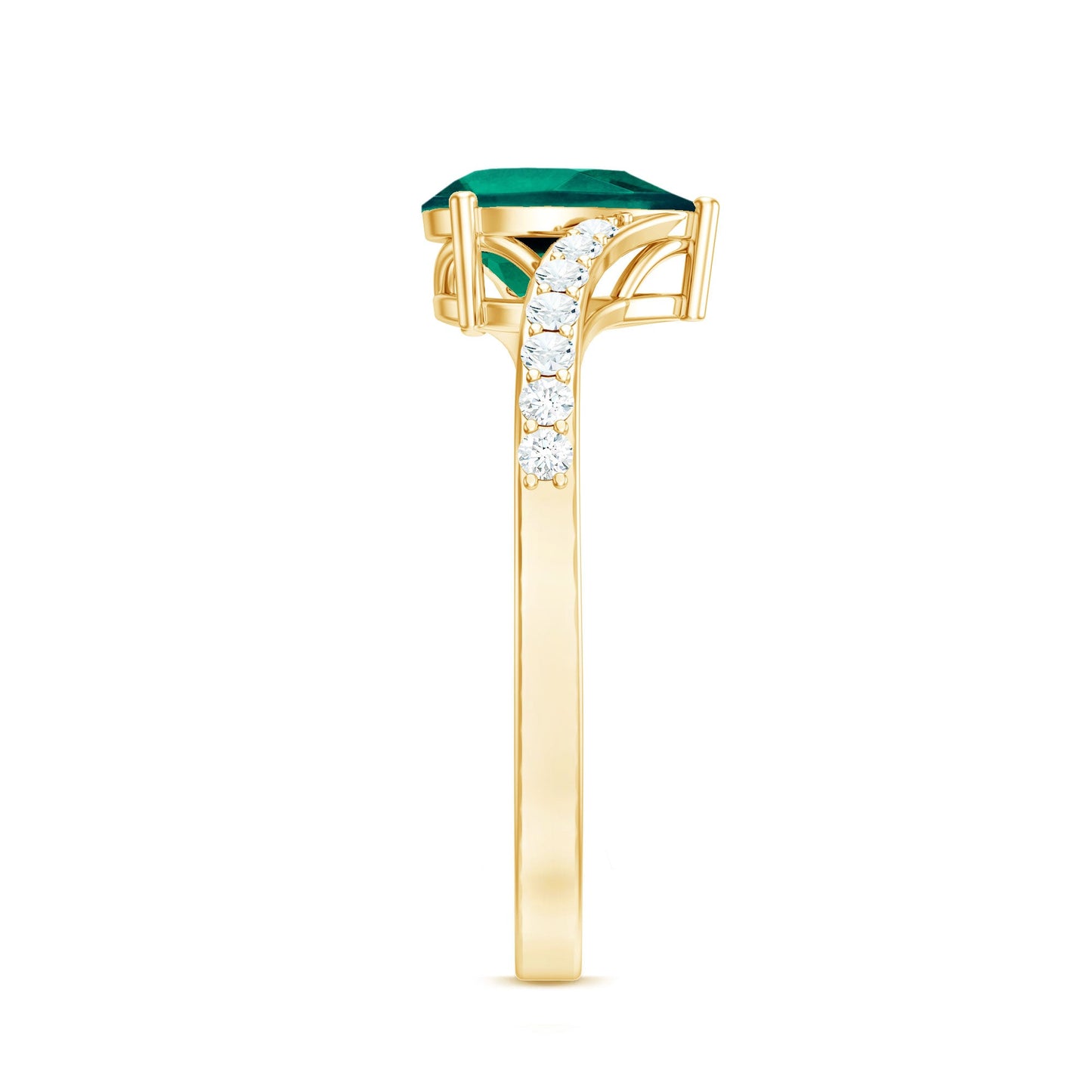 Classic Lab Grown Emerald Diamond Teardrop Engagement Ring with Bypass Shank