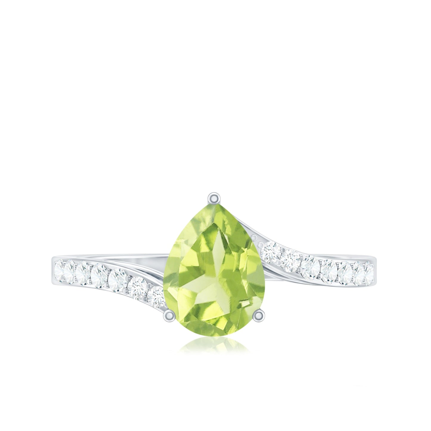 1 Carat Pear Shaped Peridot Engagement Ring with Diamond Bypass Shank