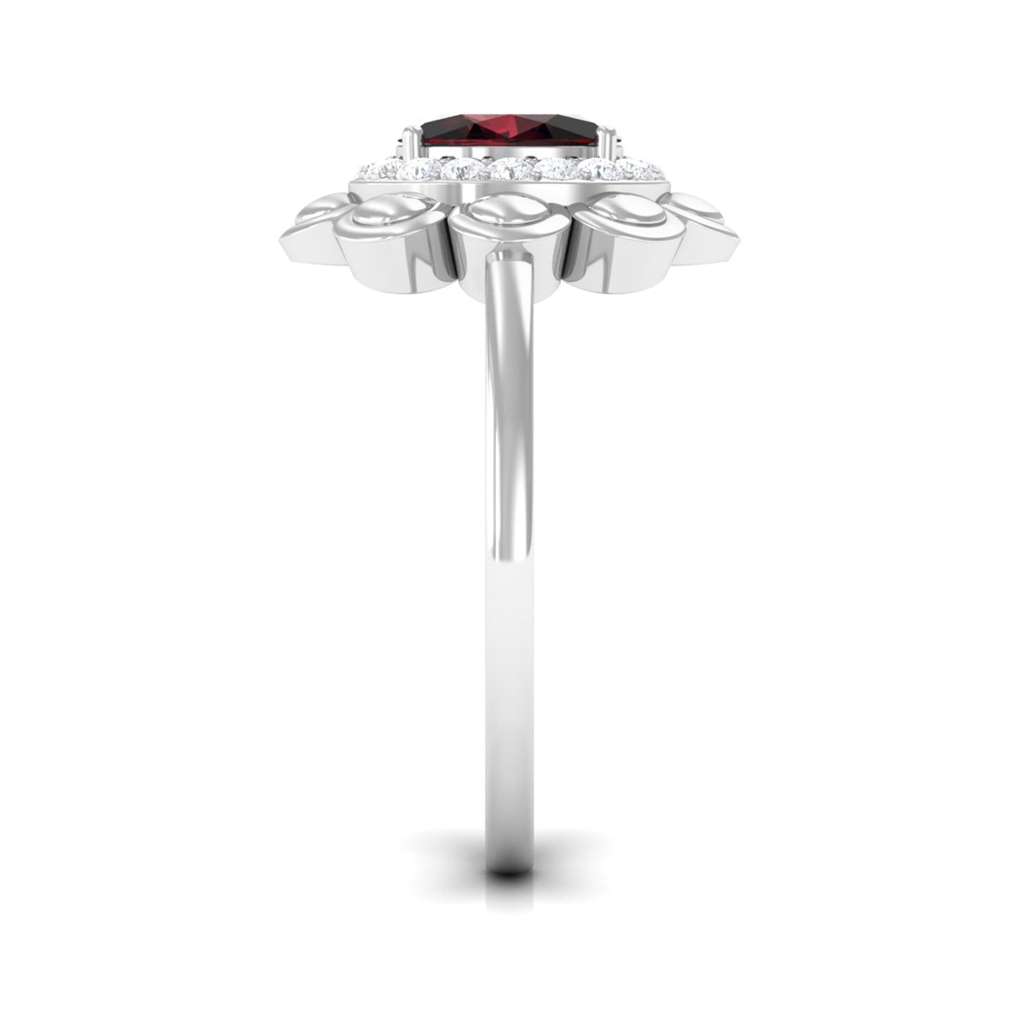 Natural 6X8mm Oval Garnet Flower Engagement Ring with Diamond