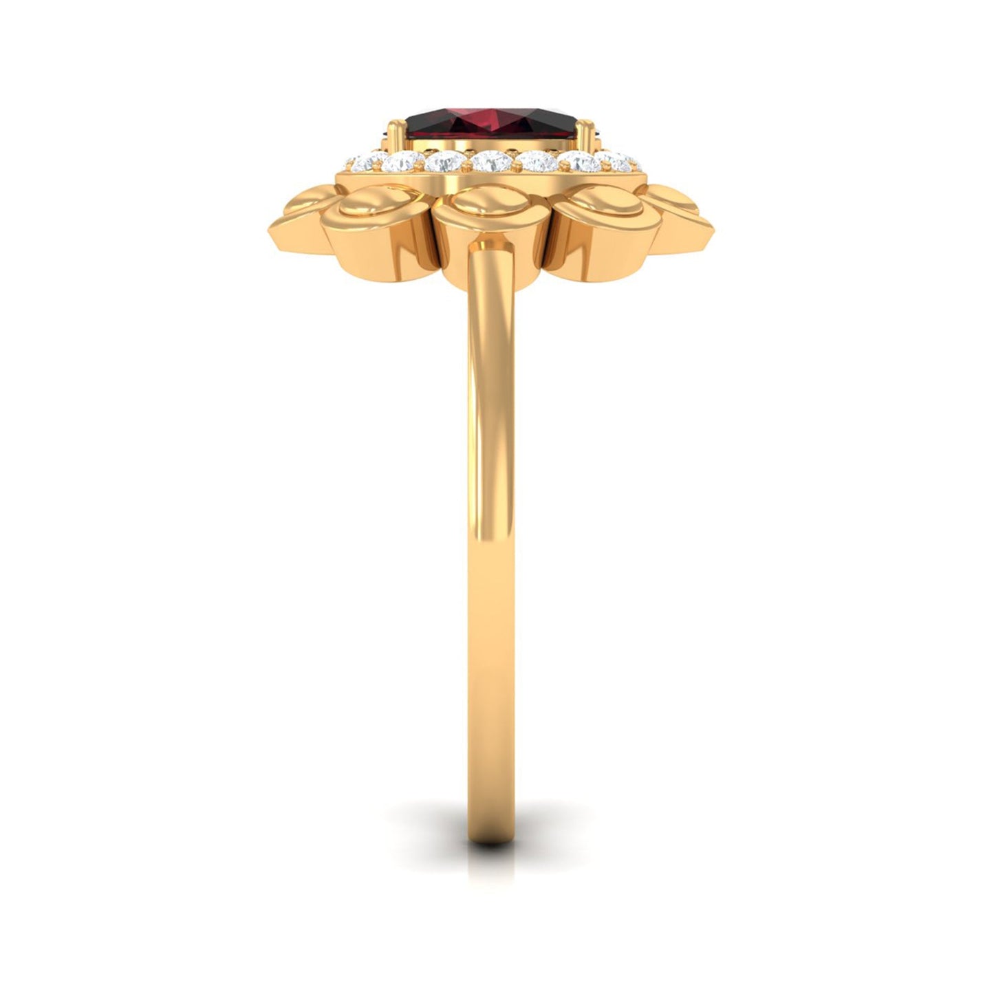 Natural 6X8mm Oval Garnet Flower Engagement Ring with Diamond