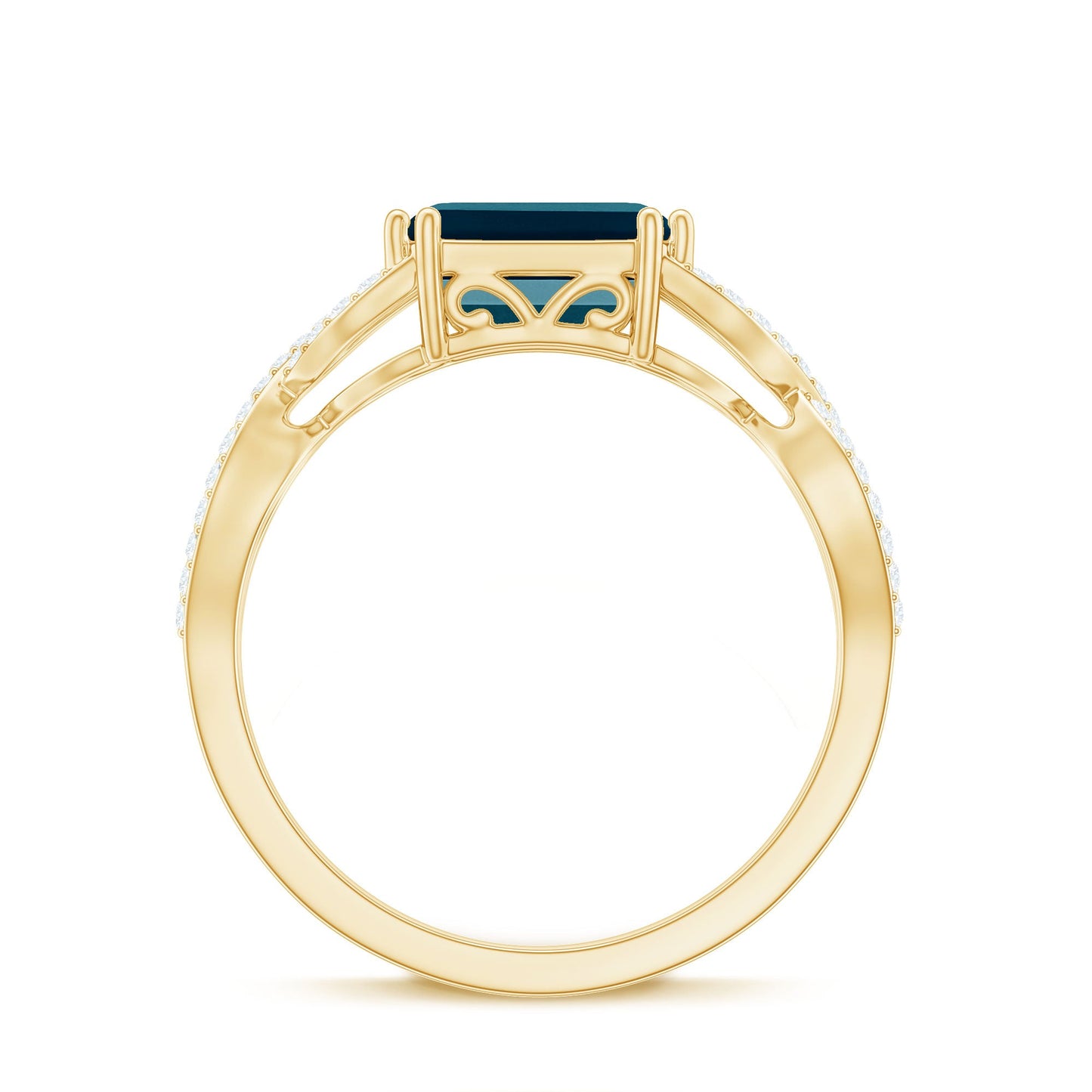 6X8mm Emerald Cut London Blue Topaz East West Engagement Ring with Diamond
