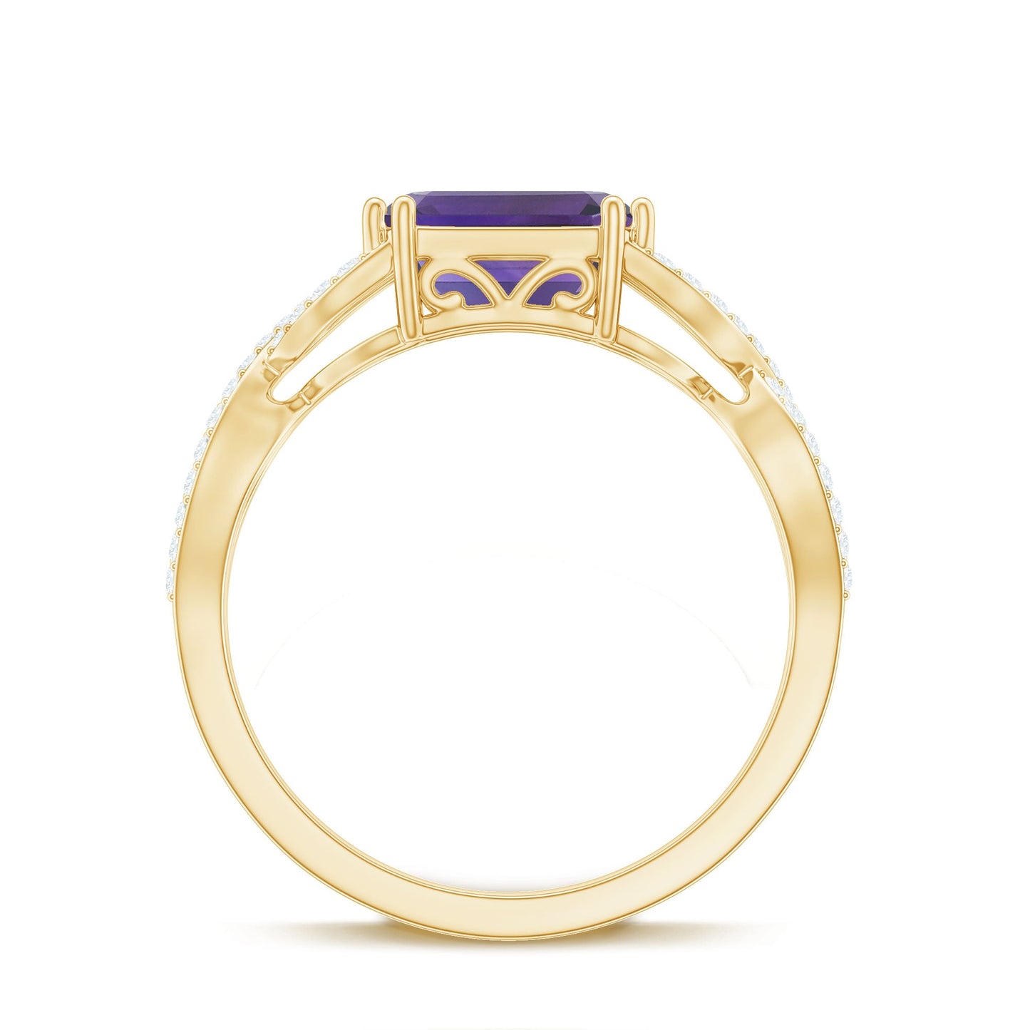 Emerald Cut Amethyst East West Crossover Ring with Diamond