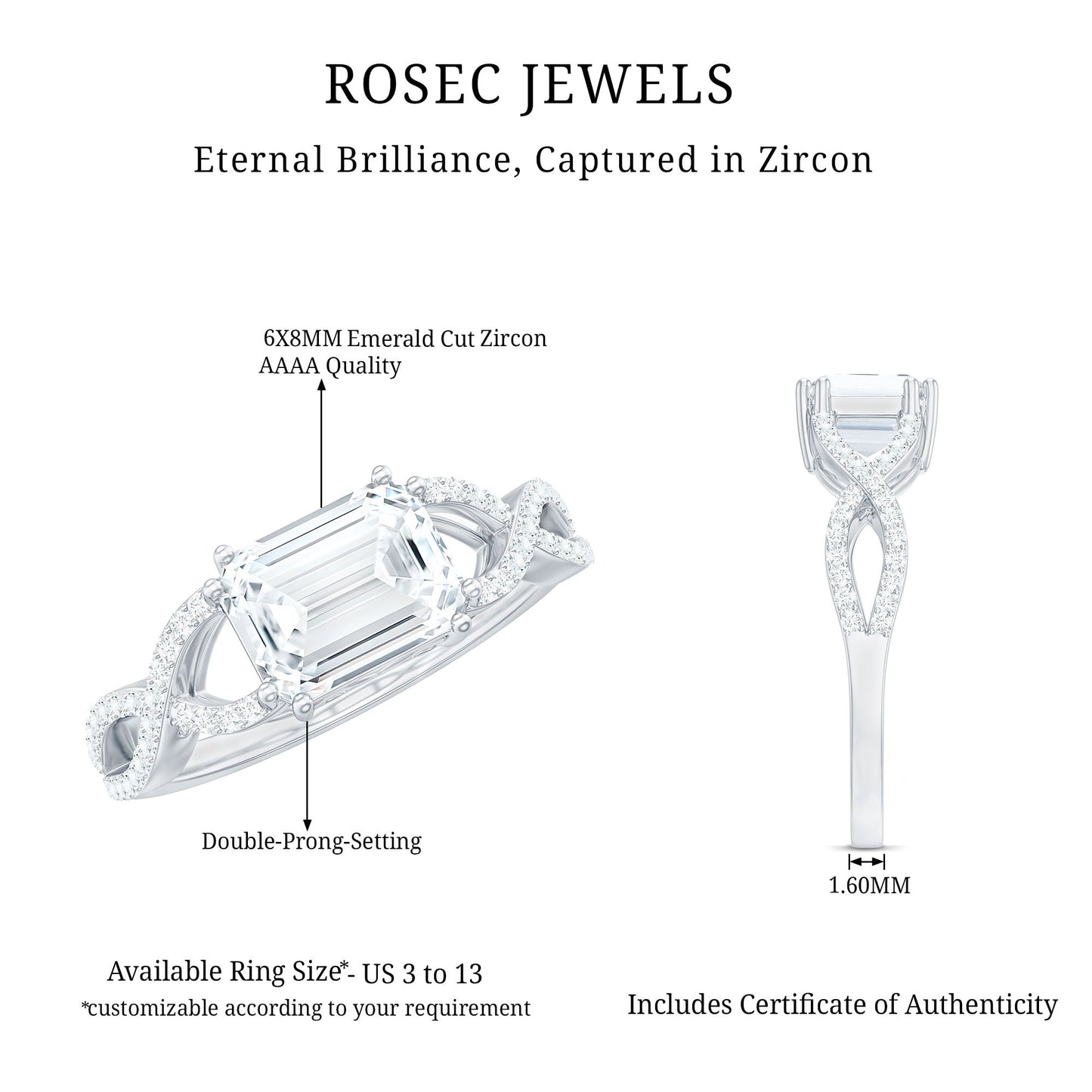 2.75 CT Octagon Cut Zircon East West Engagement Ring