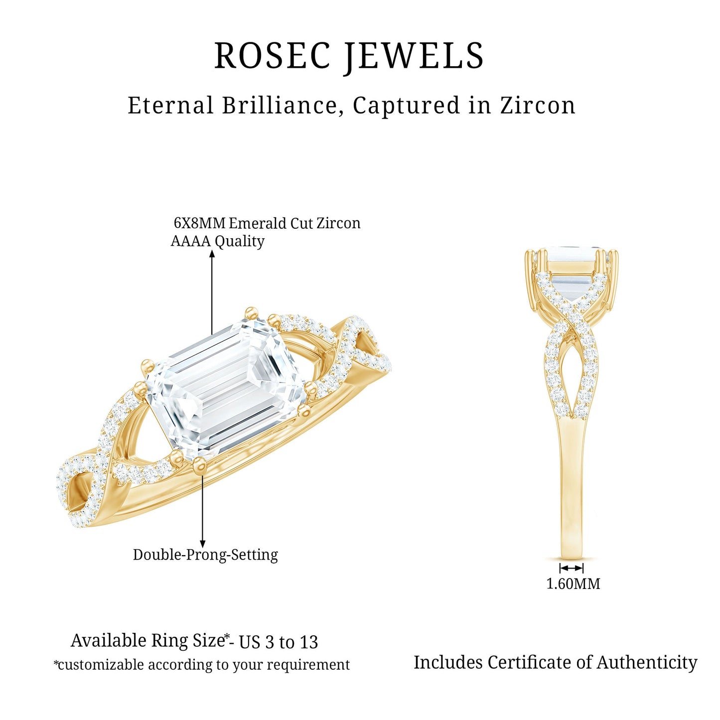 2.75 CT Octagon Cut Zircon East West Engagement Ring