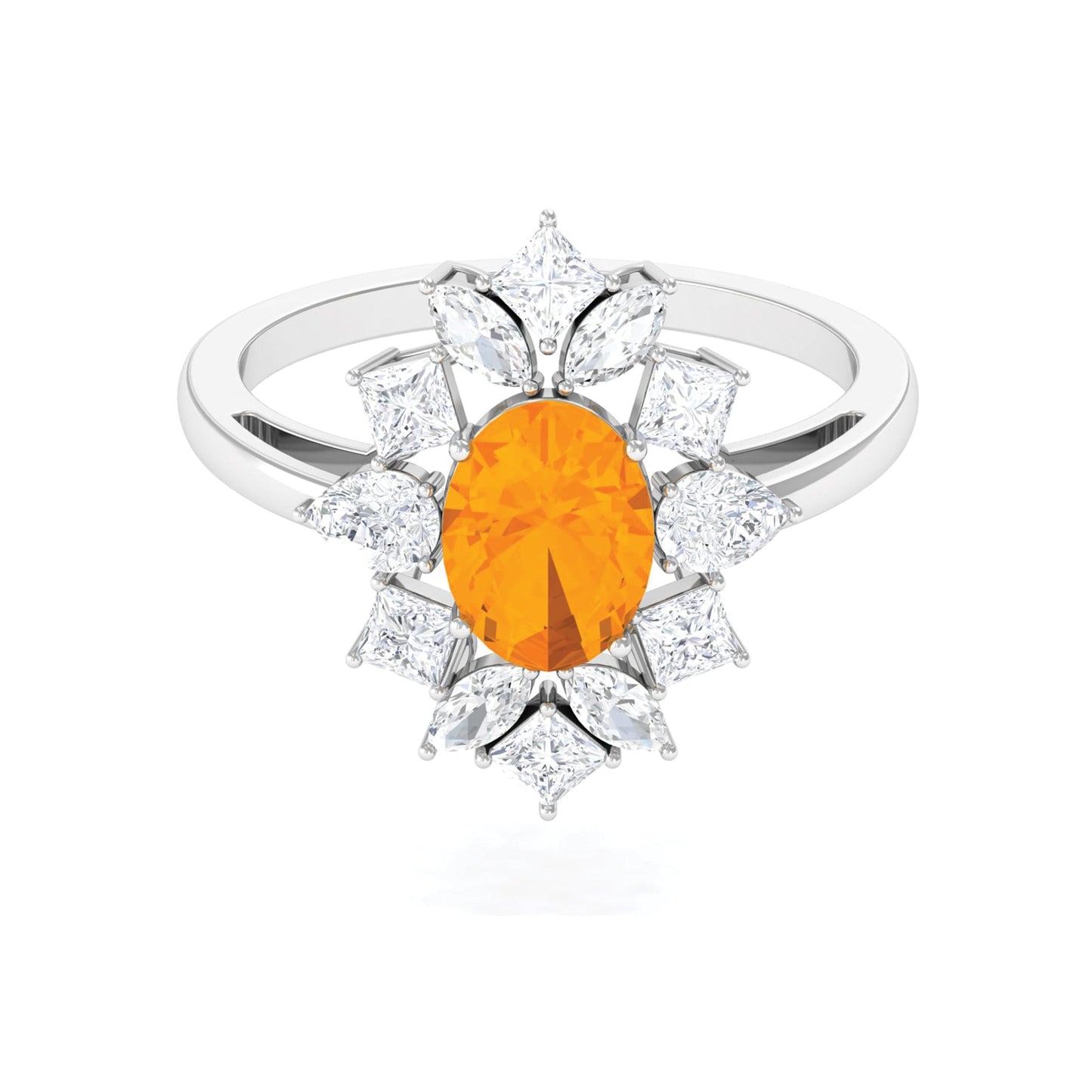 2.25 CT Oval Fire Opal Cocktail Engagement Ring with Moissanite