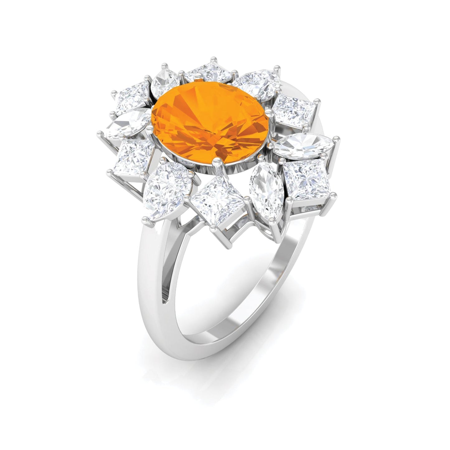 2.25 CT Oval Fire Opal Cocktail Engagement Ring with Moissanite