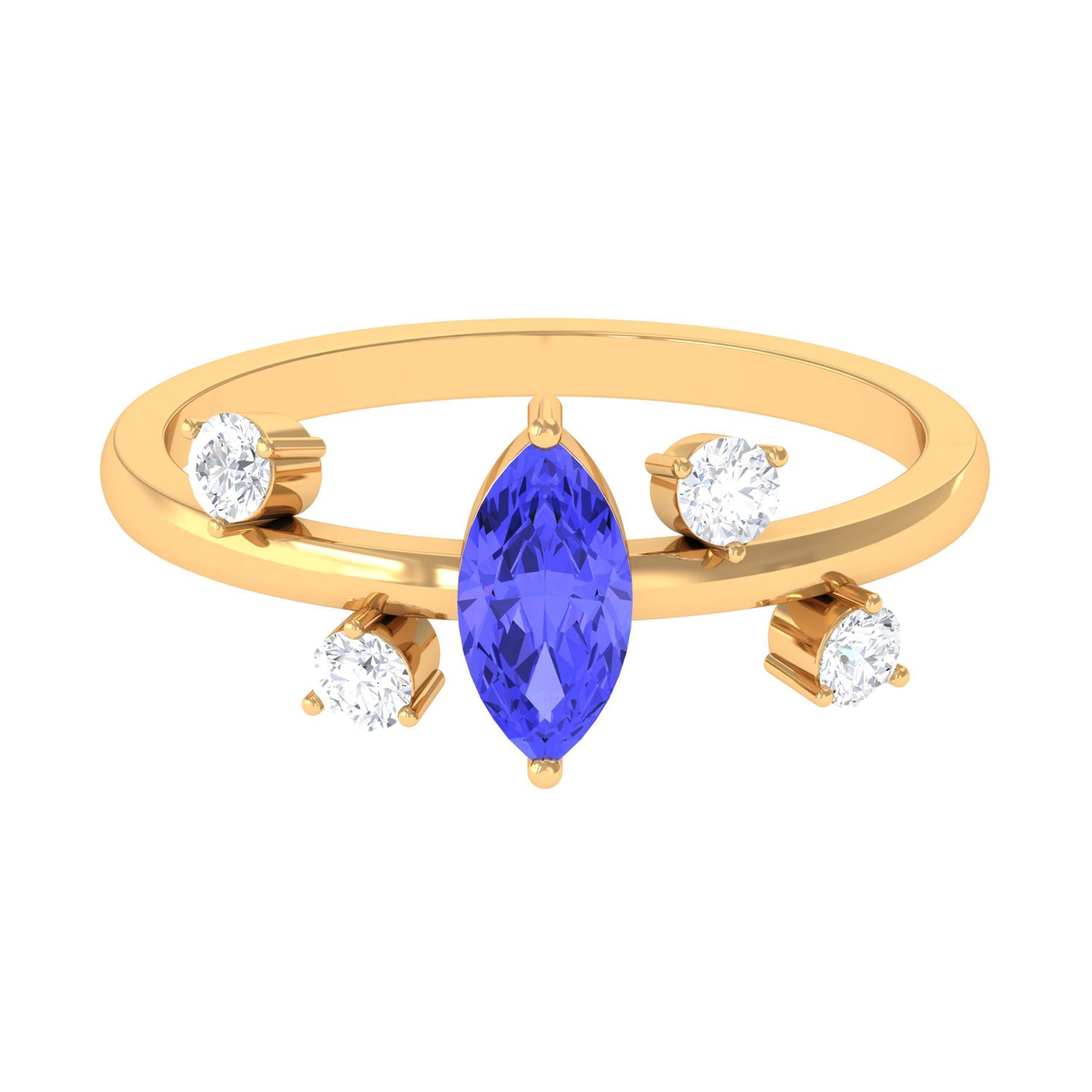 1 CT Marquise Tanzanite Minimal Solitaire Ring with Scatter Diamond