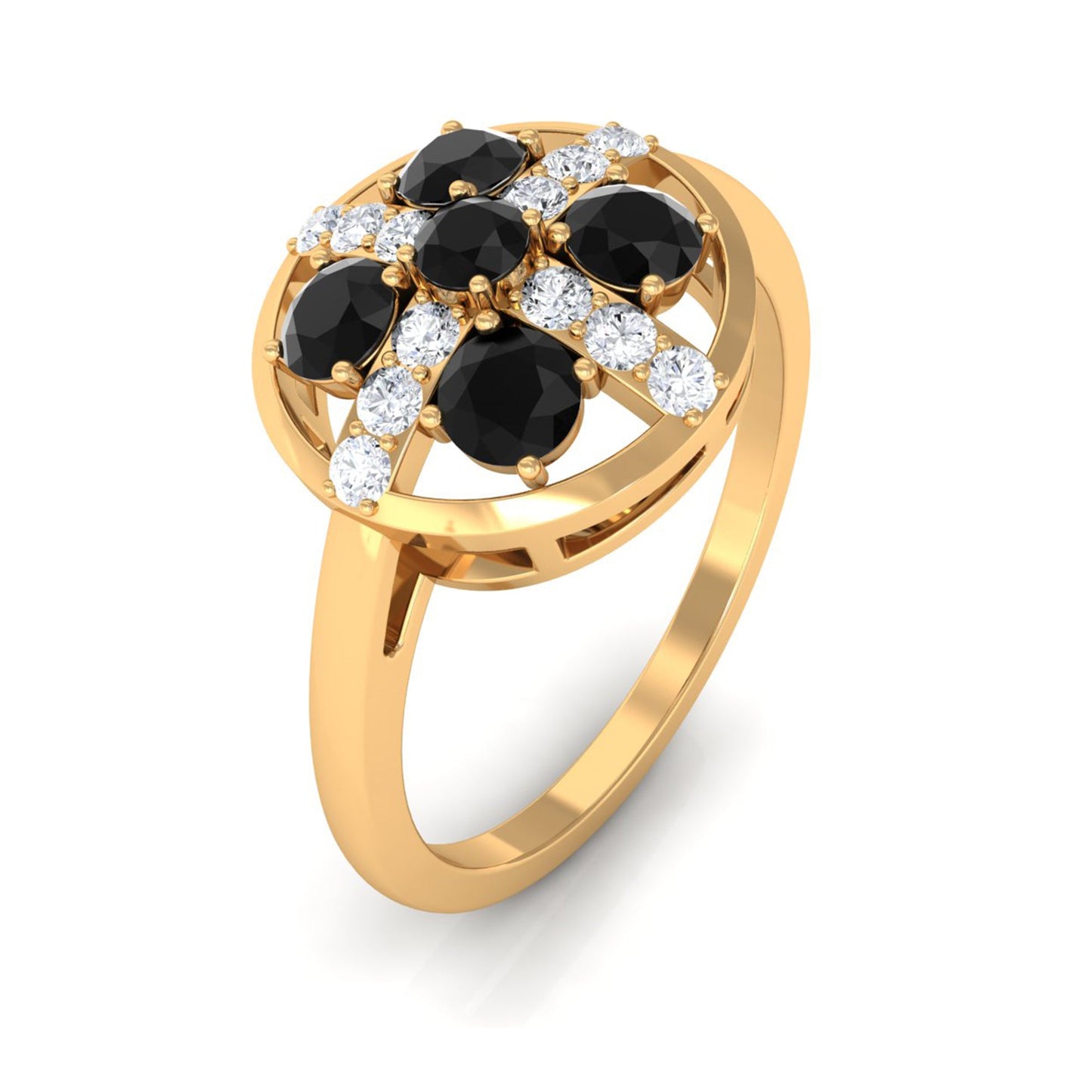 3/4 CT Black Spinel and Diamond Contemporary Ring