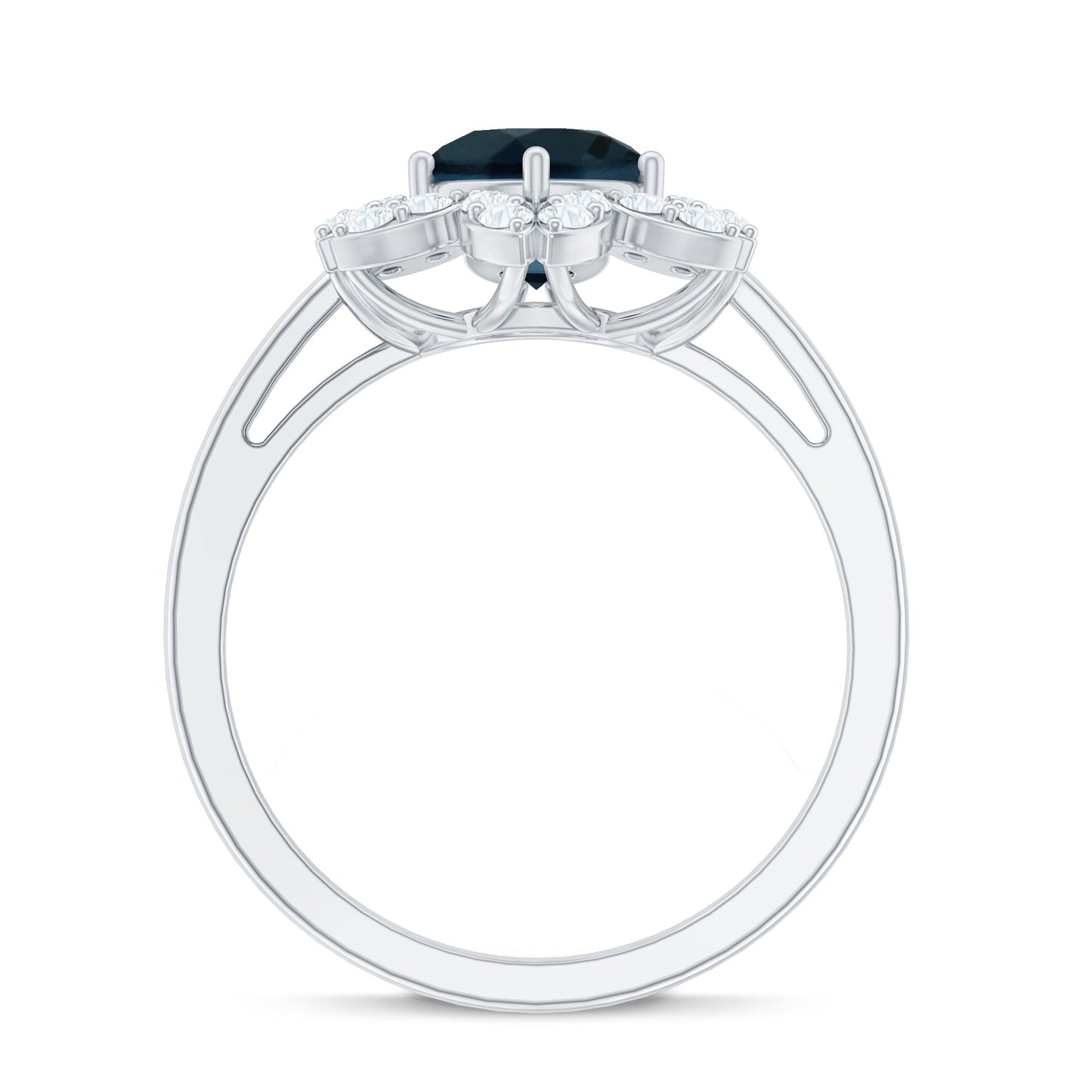 7mm Round London Blue Topaz Floral Engagement Ring with Diamond