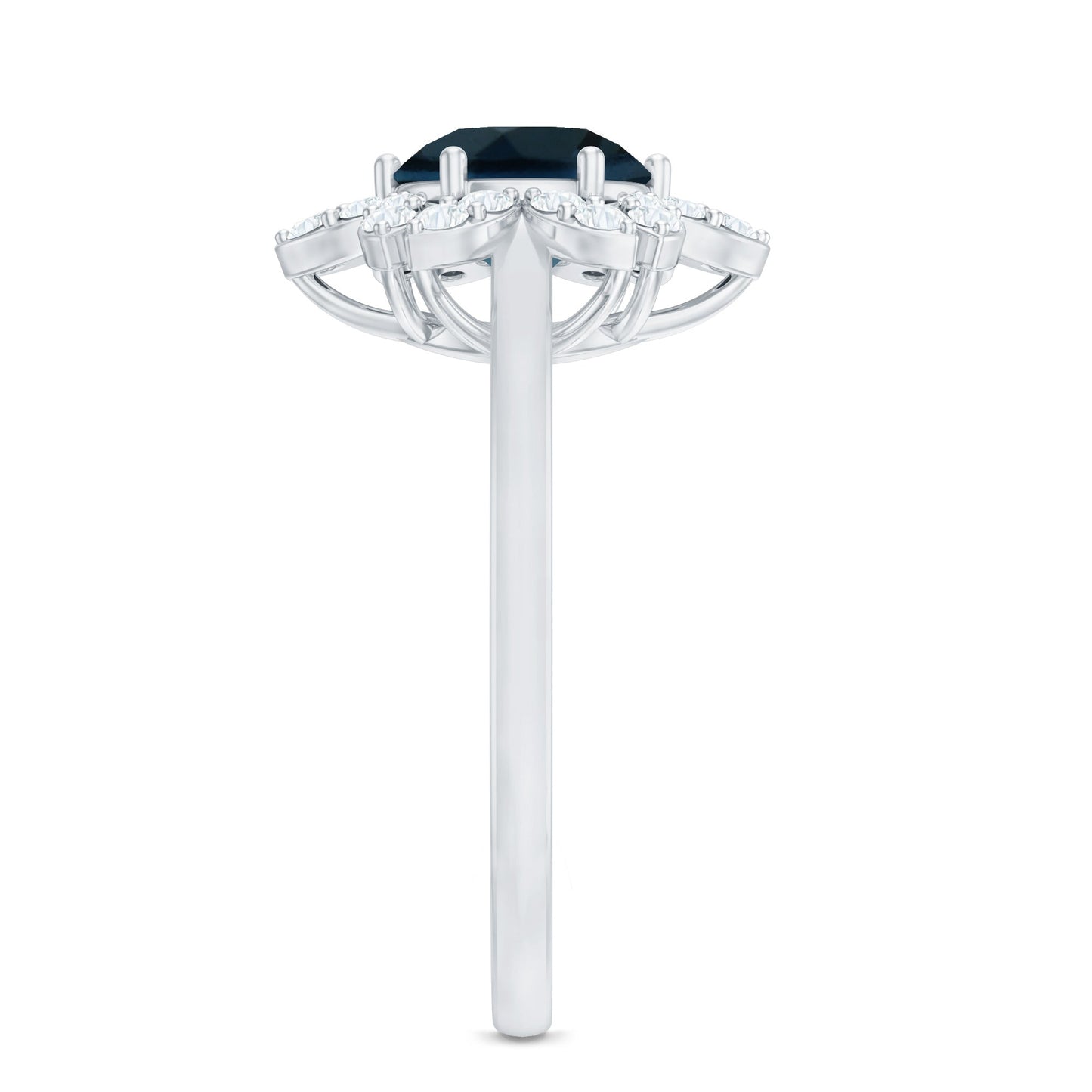 7mm Round London Blue Topaz Floral Engagement Ring with Diamond