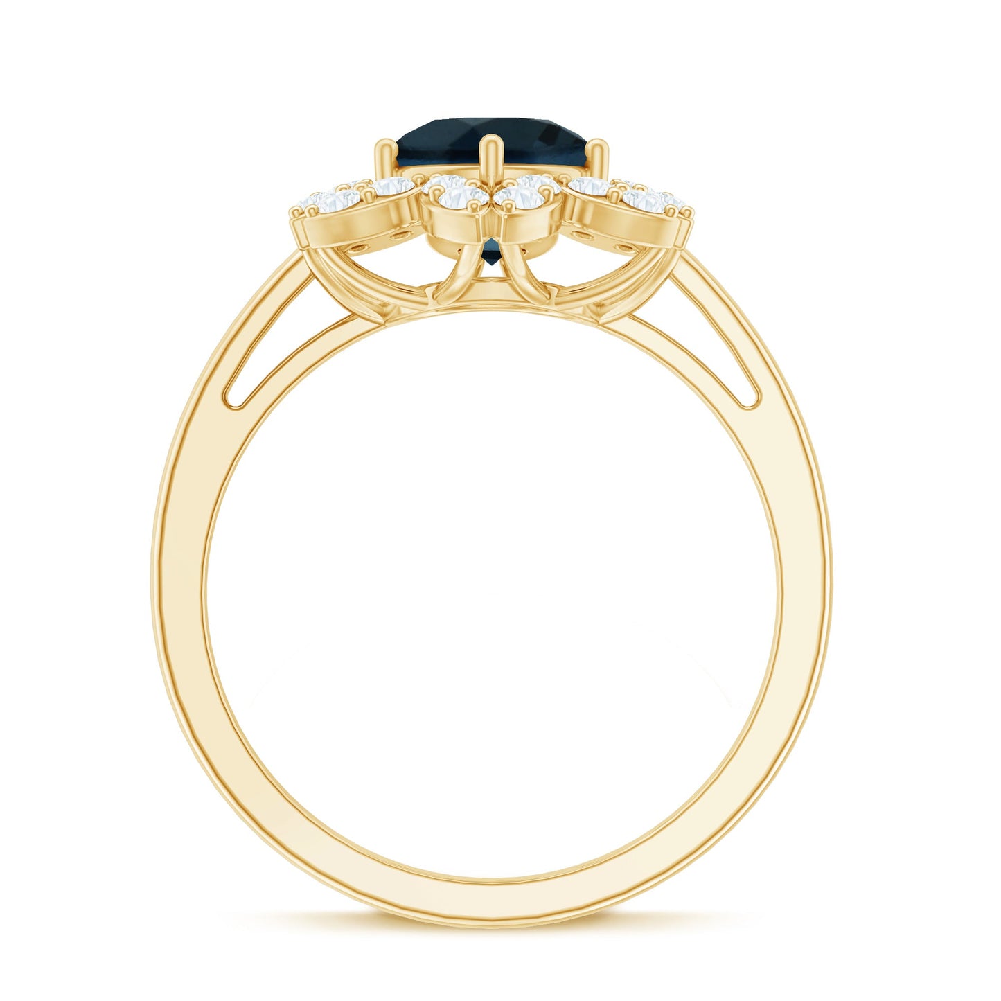 7mm Round London Blue Topaz Floral Engagement Ring with Diamond