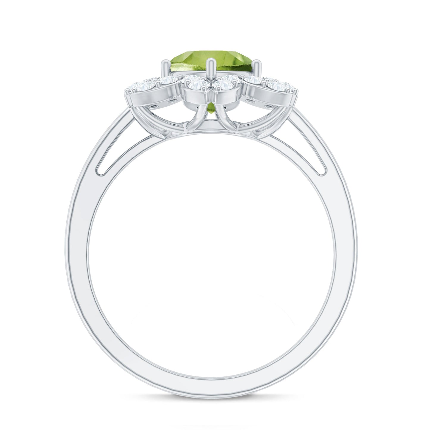 Natural 2 Carat Peridot Flower Engagement Ring with Moissanite