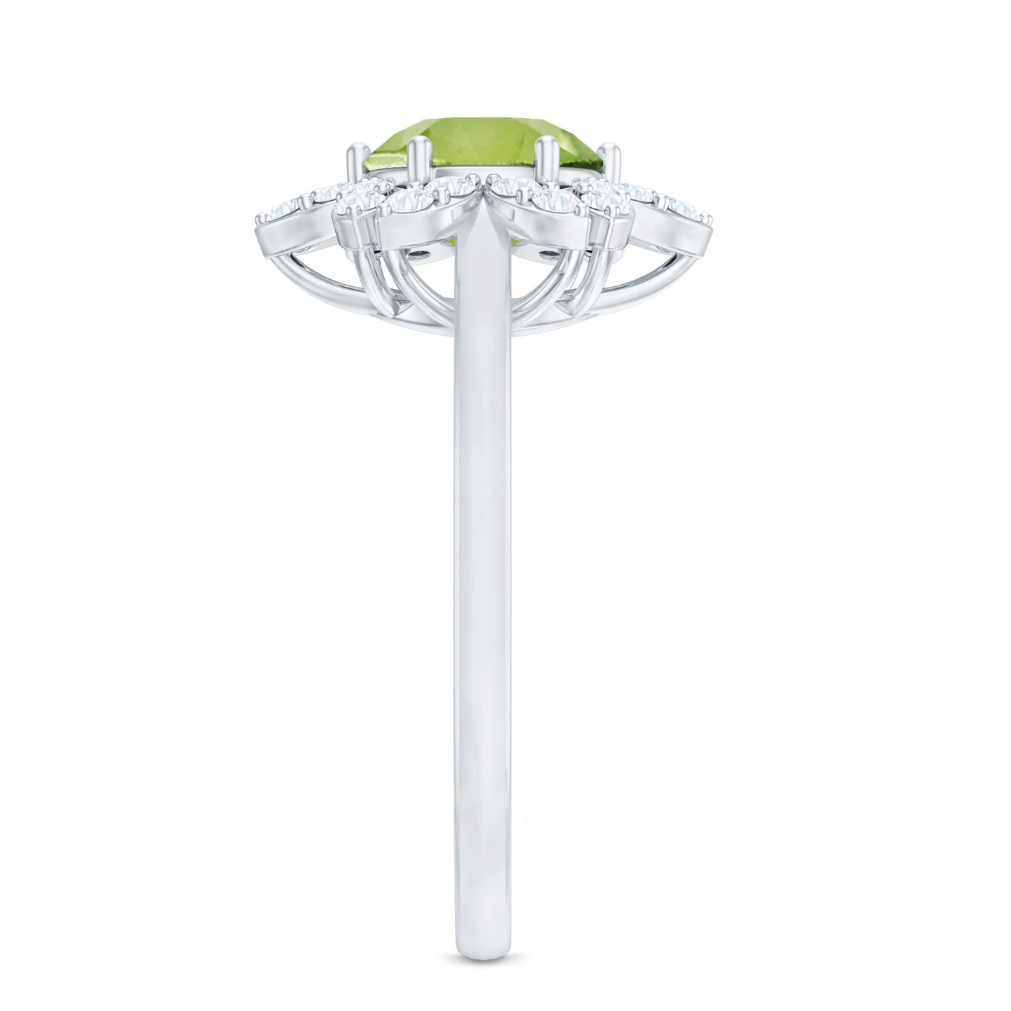 Natural 2 Carat Peridot Flower Engagement Ring with Moissanite