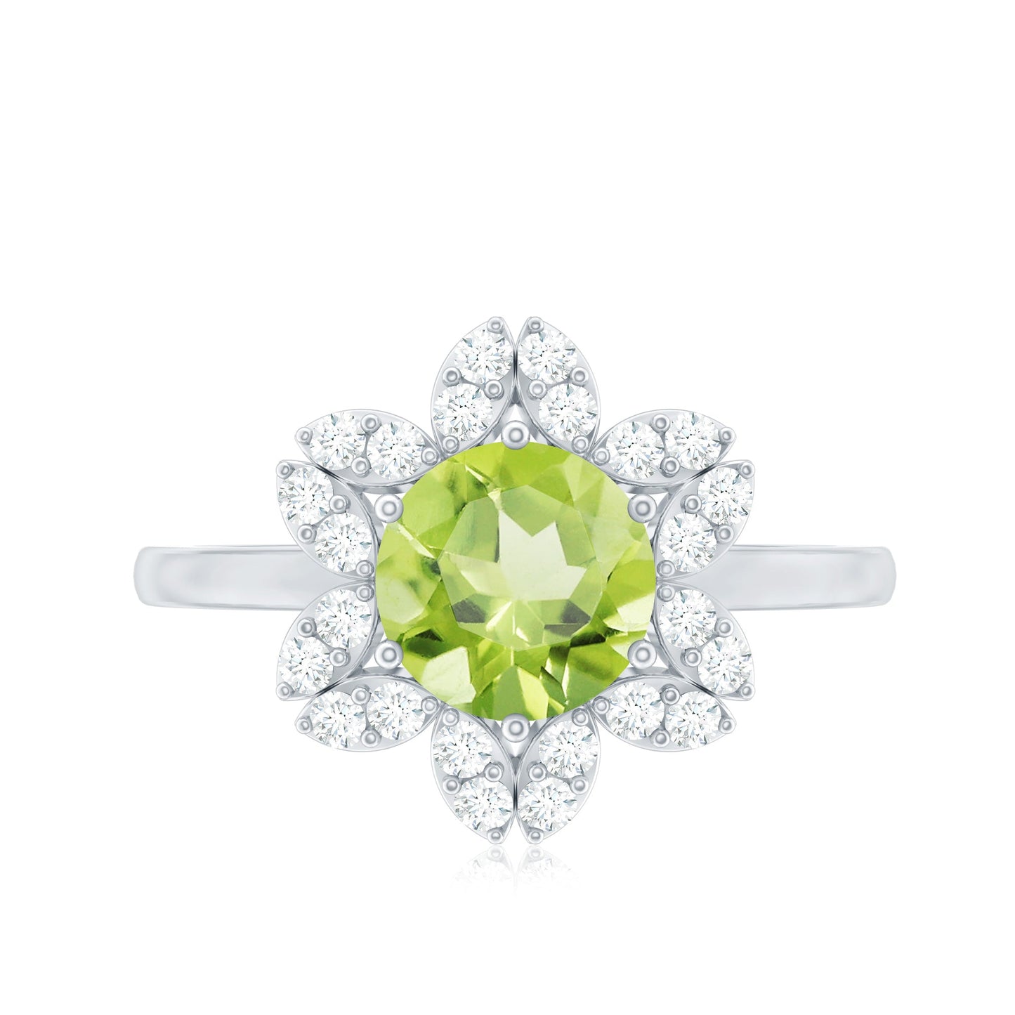 Natural 2 Carat Peridot Flower Engagement Ring with Moissanite