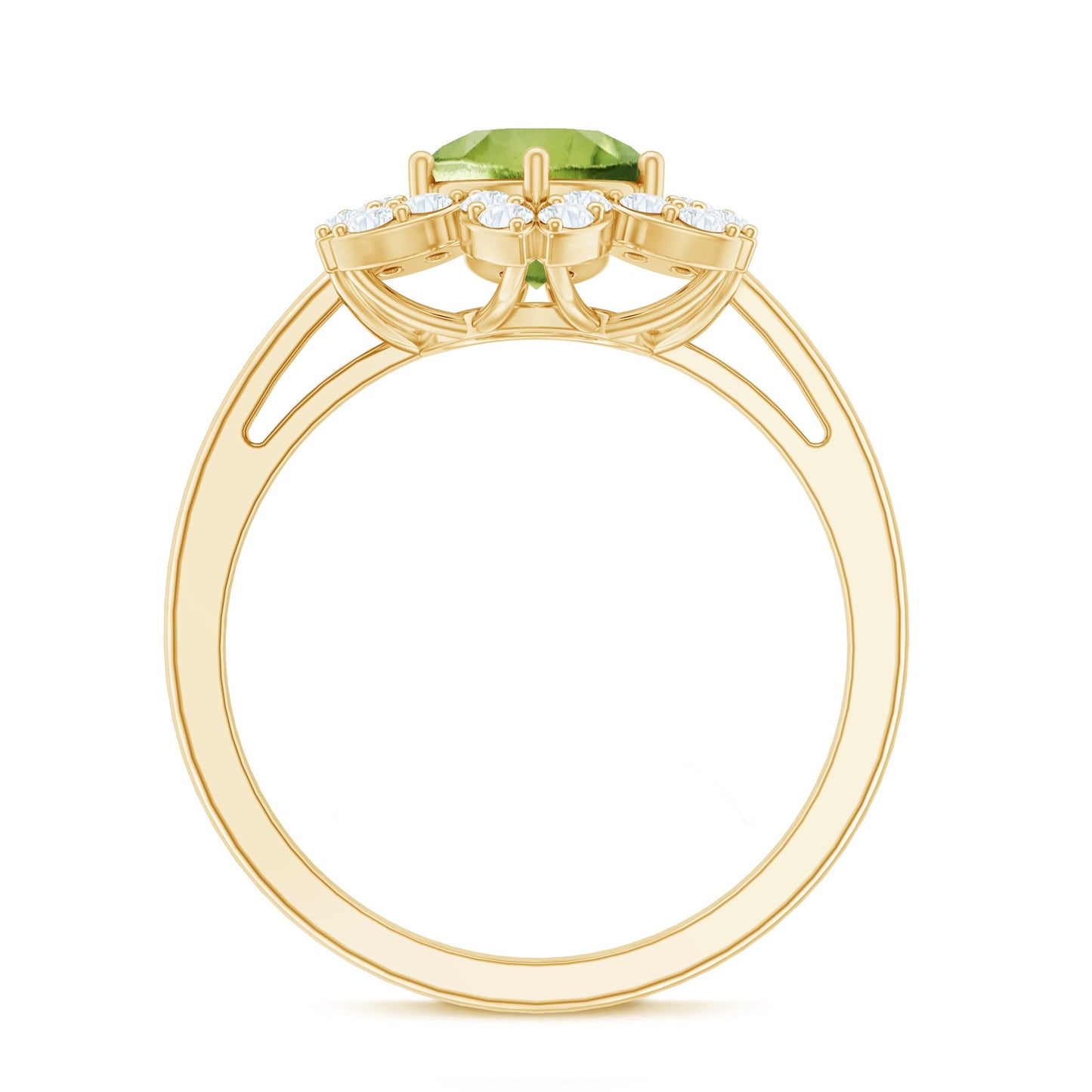 Natural 2 Carat Peridot Flower Engagement Ring with Moissanite