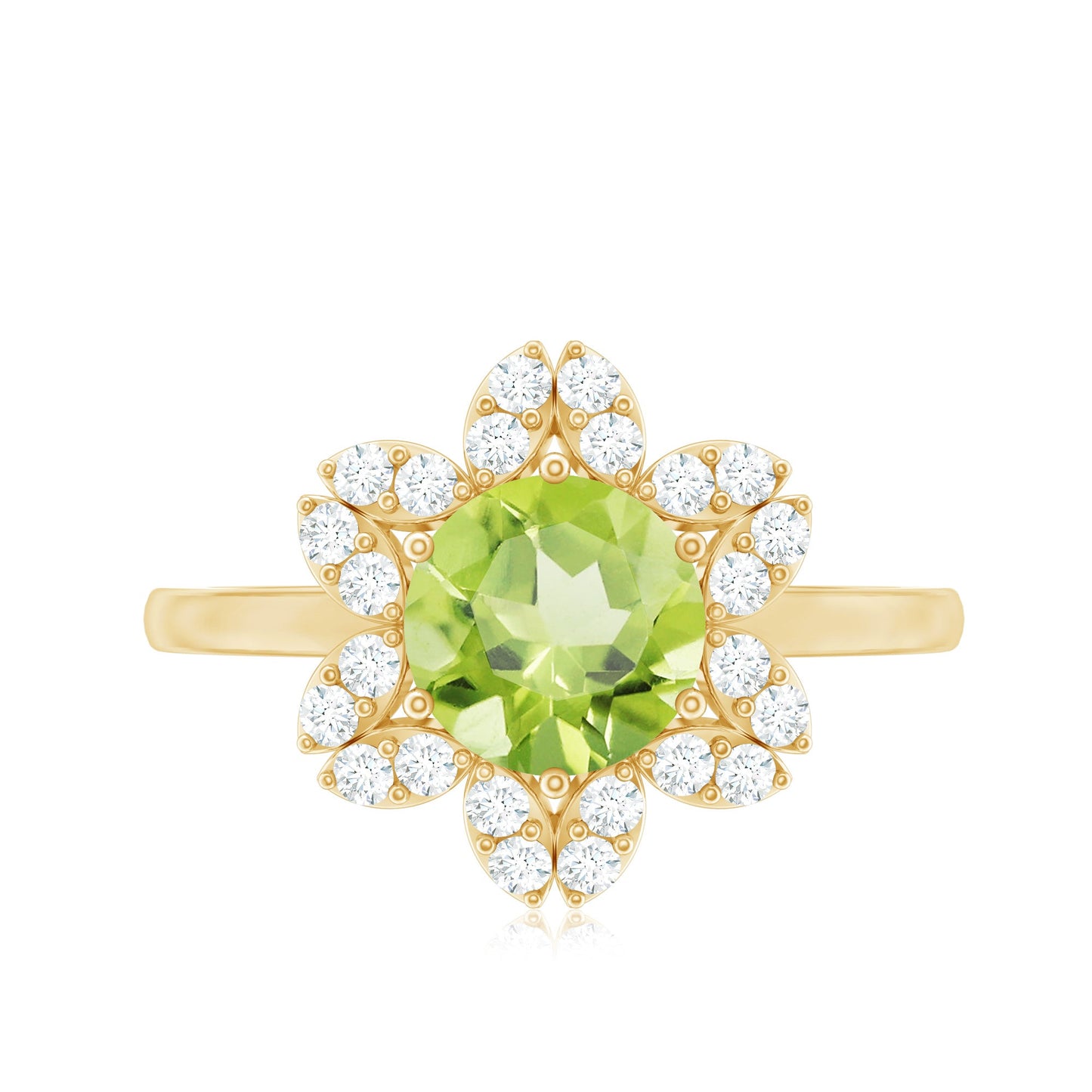 Natural 2 Carat Peridot Flower Engagement Ring with Moissanite