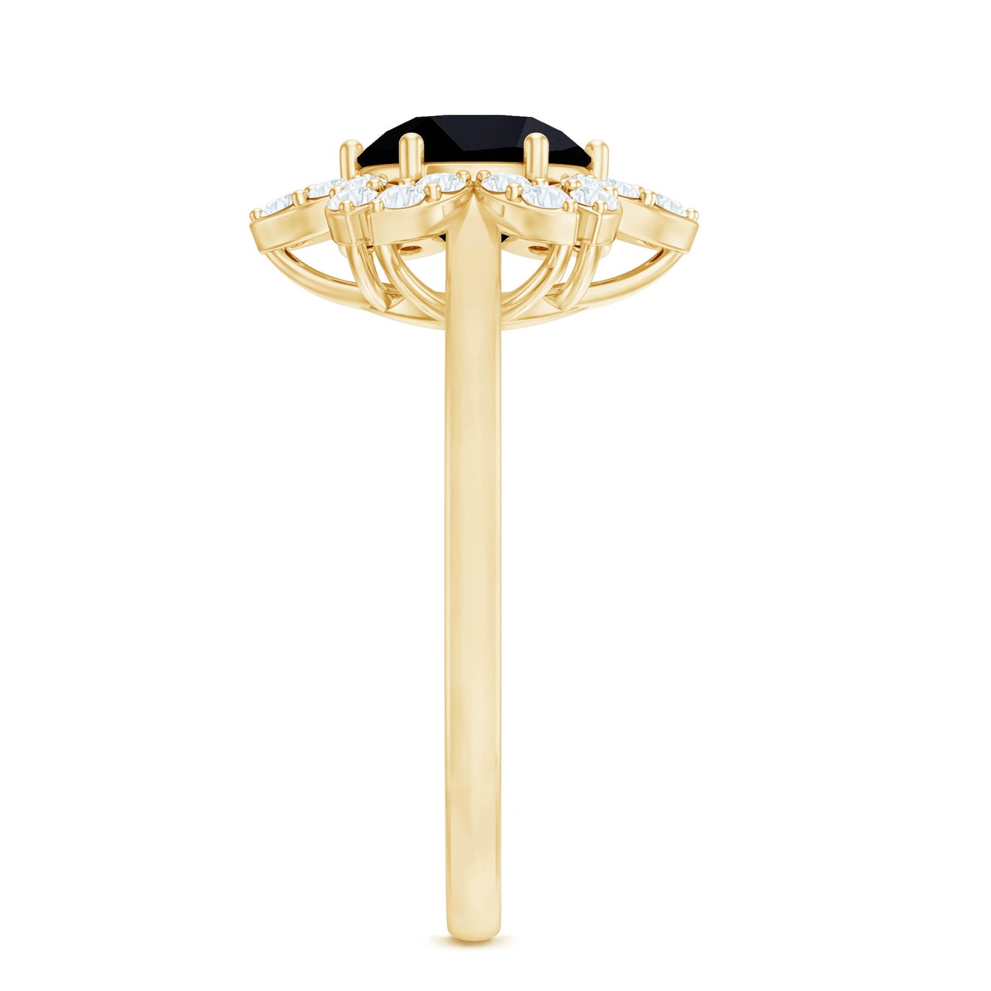 Genuine Round Cut Black Onyx Flower Engagement Ring with Diamonds