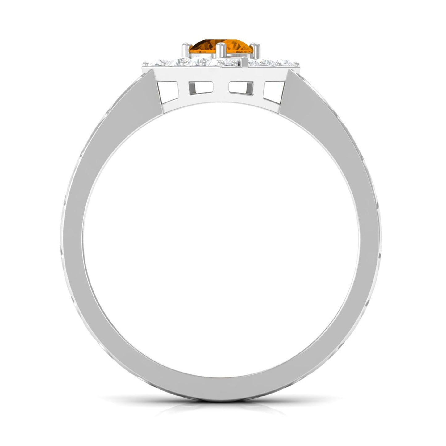 0.50 CT Round Shape Citrine Minimal Textured Ring with Diamond