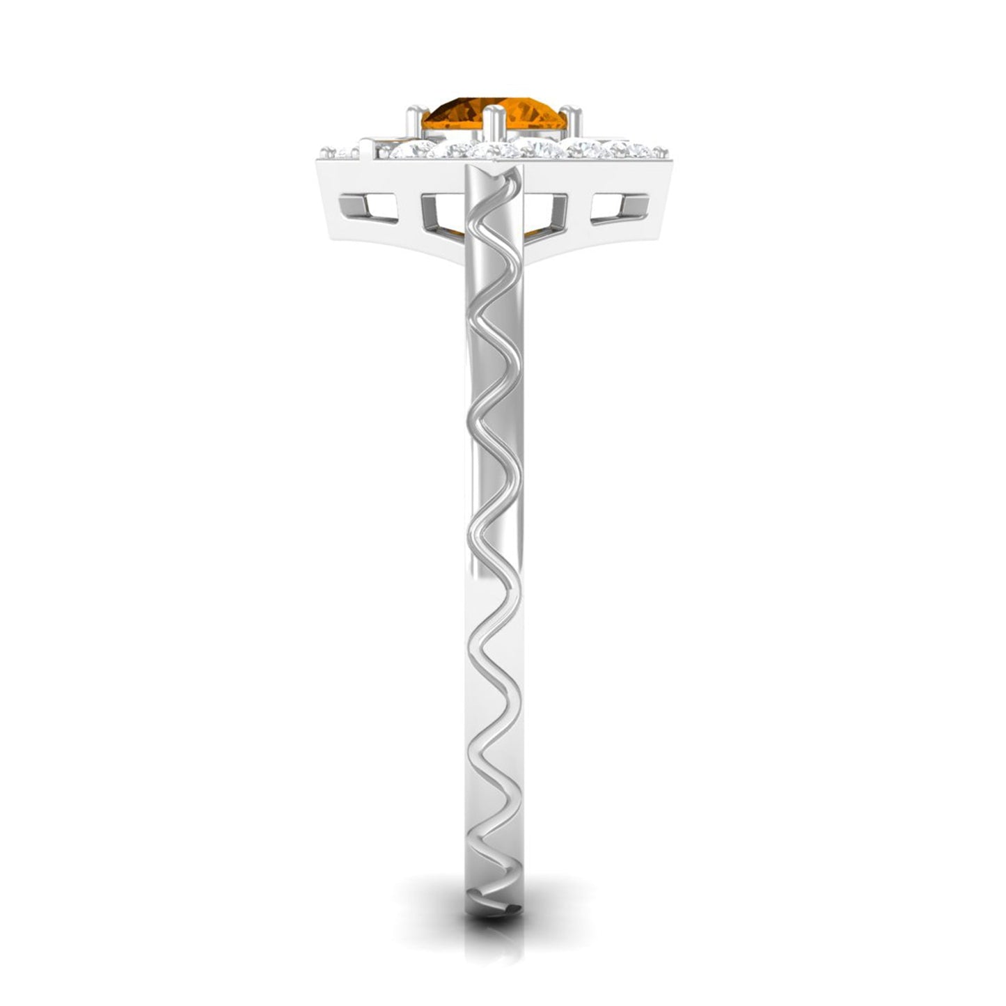 0.50 CT Round Shape Citrine Minimal Textured Ring with Diamond