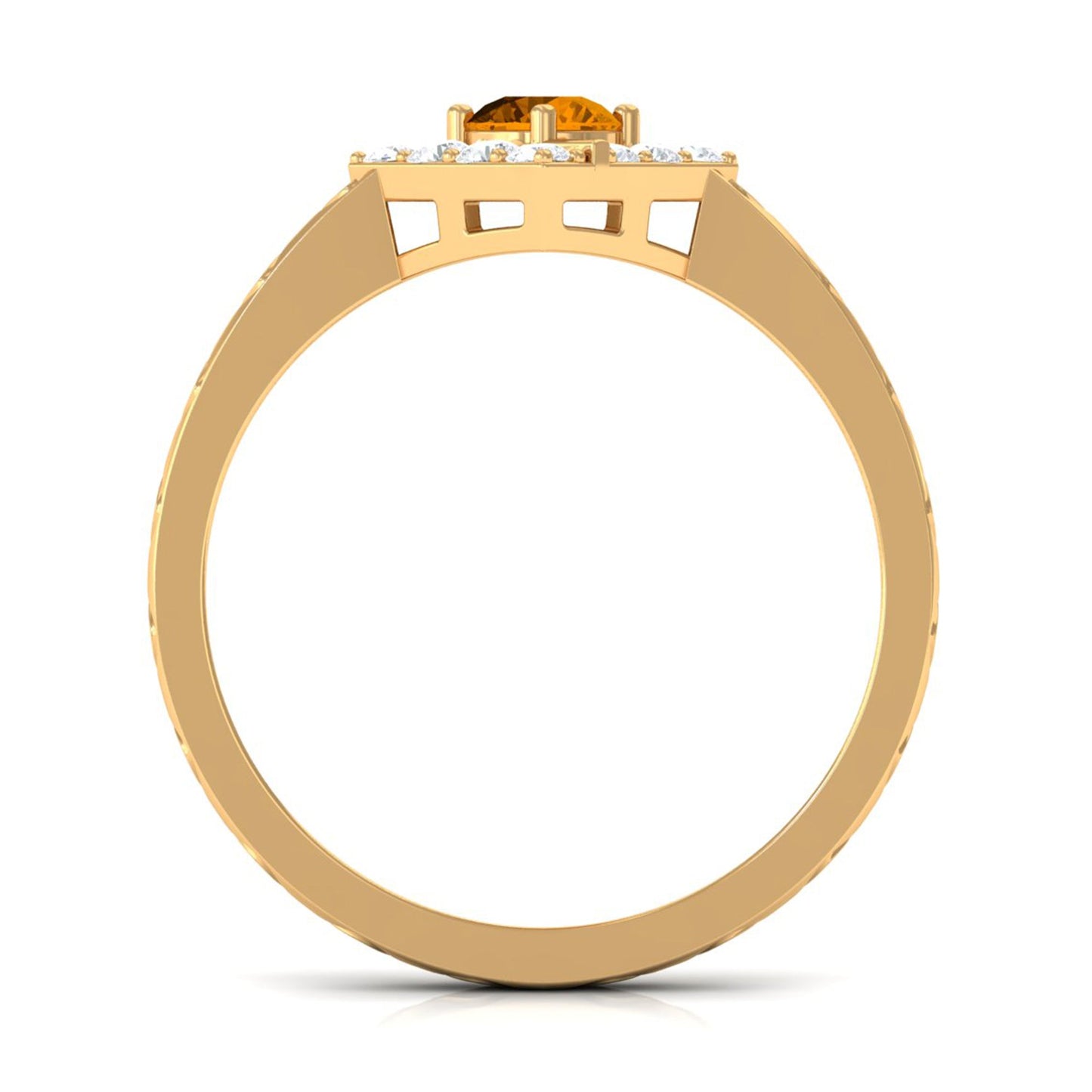 0.50 CT Round Shape Citrine Minimal Textured Ring with Diamond