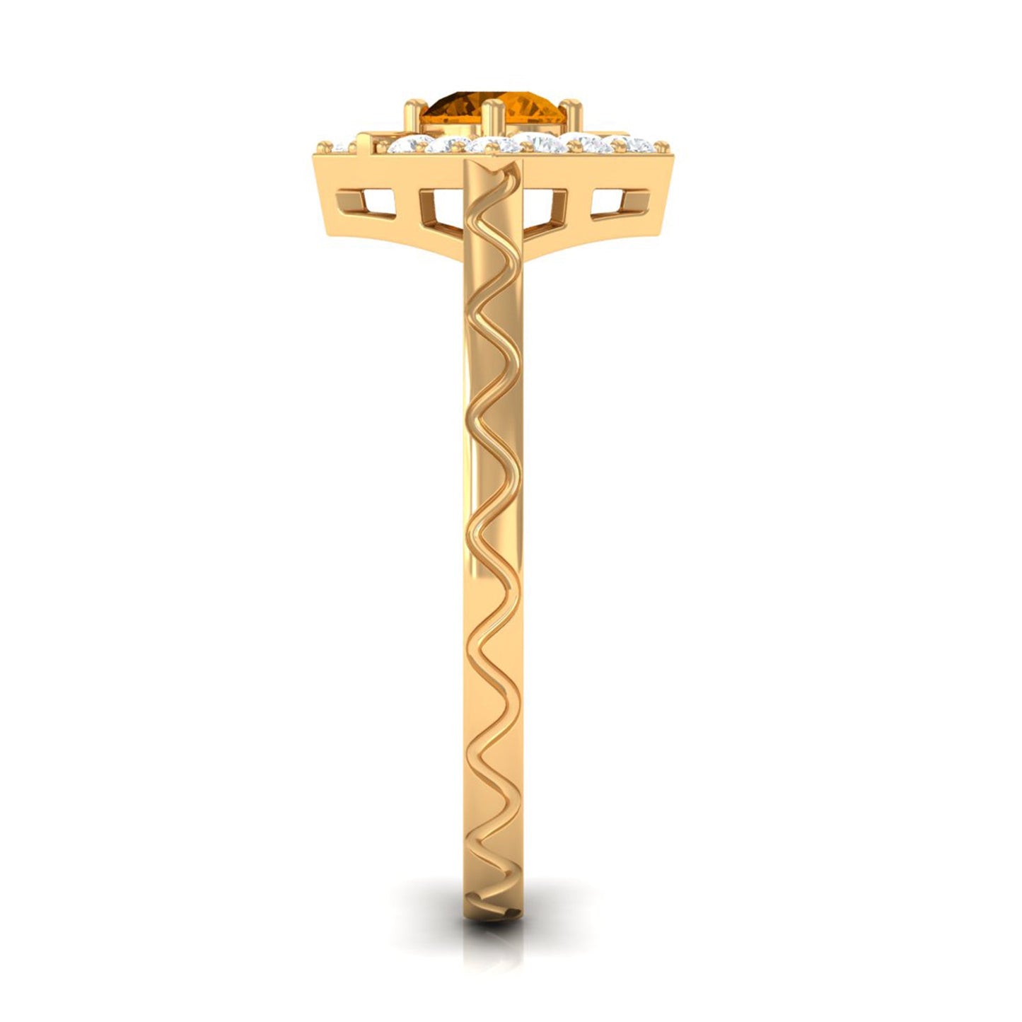 0.50 CT Round Shape Citrine Minimal Textured Ring with Diamond