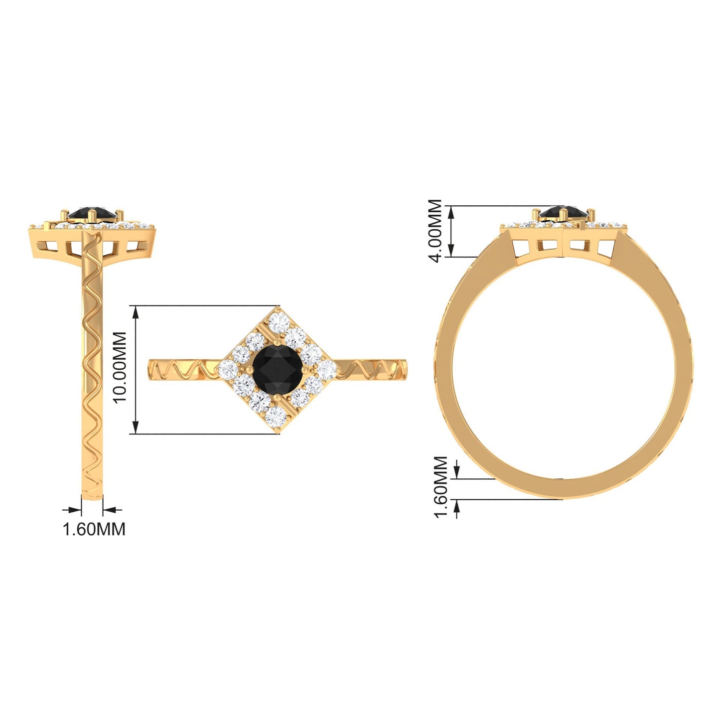 3/4 CT Black Spinel and Diamond Textured Ring