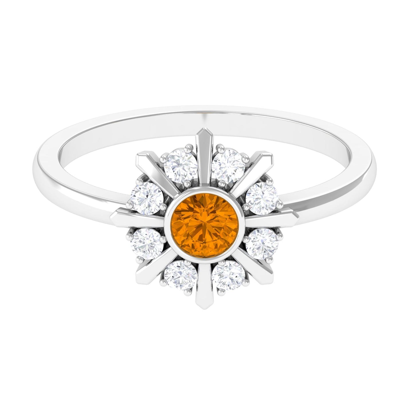 0.50 CT Citrine Statement Ring with Diamond Stones