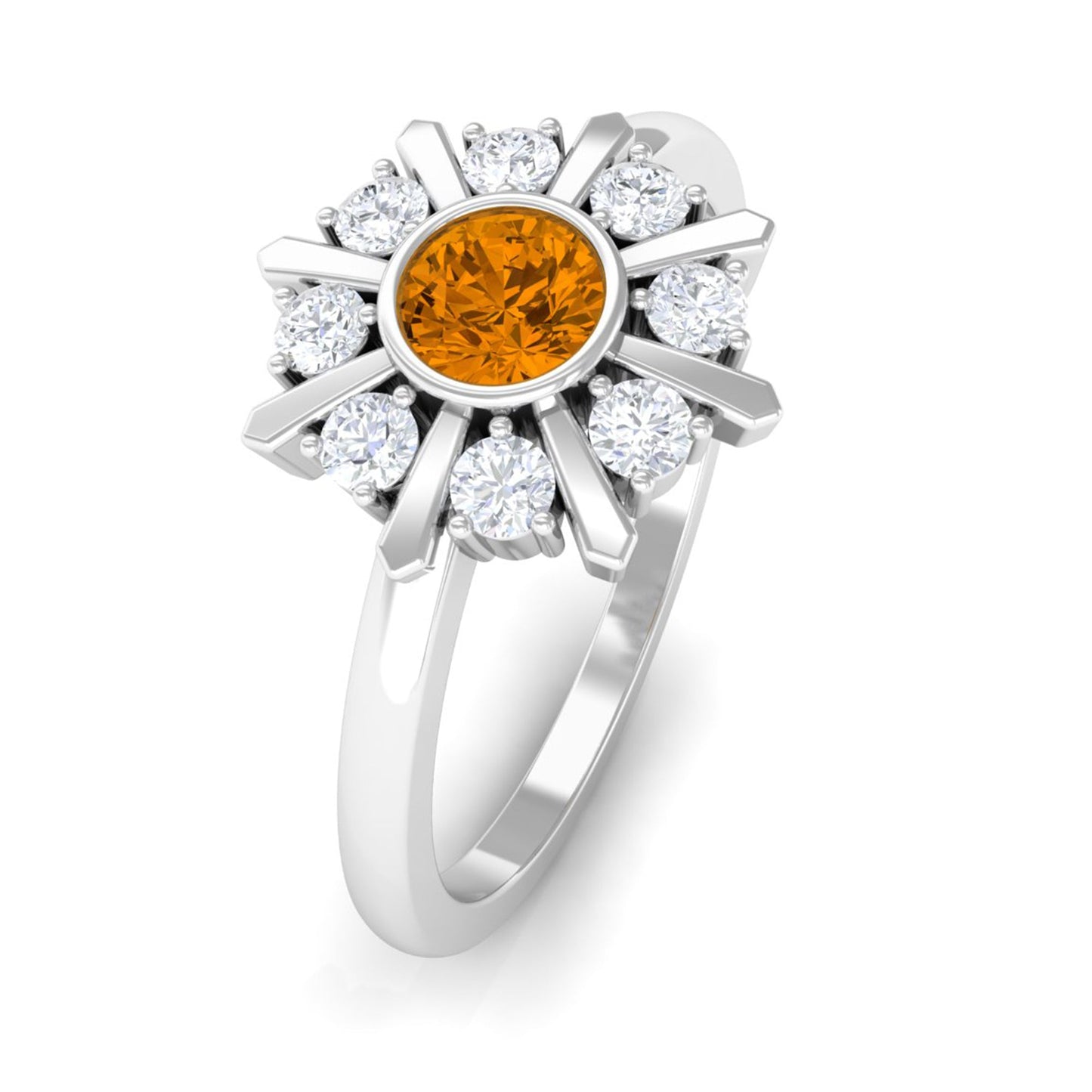 0.50 CT Citrine Statement Ring with Diamond Stones