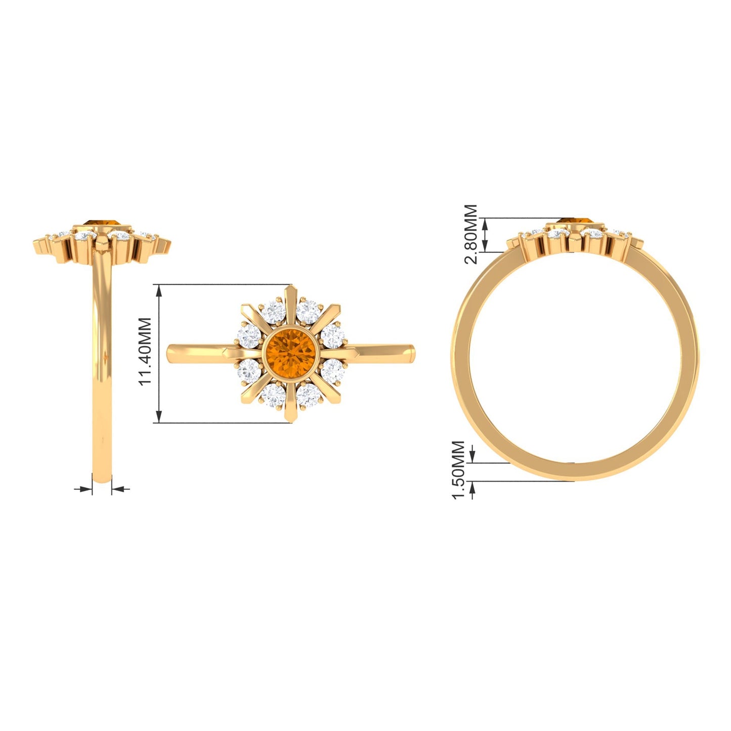 0.50 CT Citrine Statement Ring with Diamond Stones