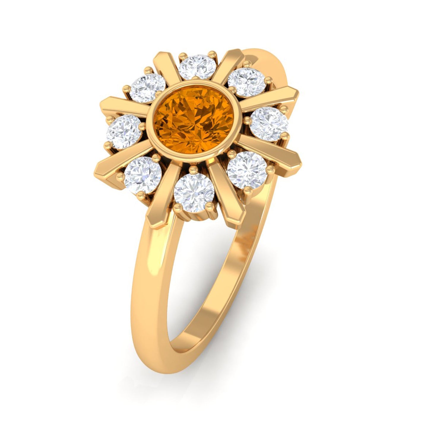 0.50 CT Citrine Statement Ring with Diamond Stones