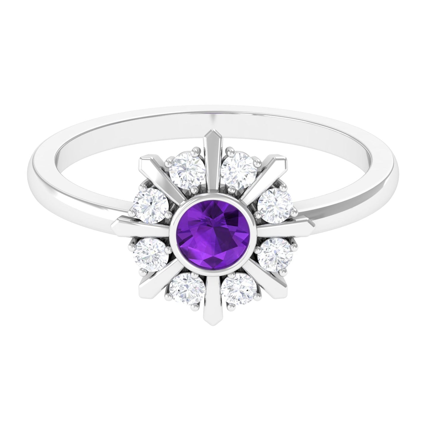 Bezel Set Amethyst Statement Ring with Diamond