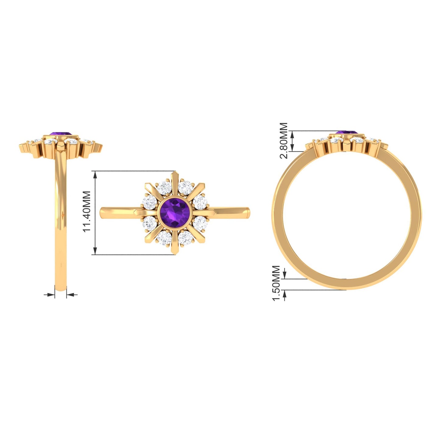 Bezel Set Amethyst Statement Ring with Diamond