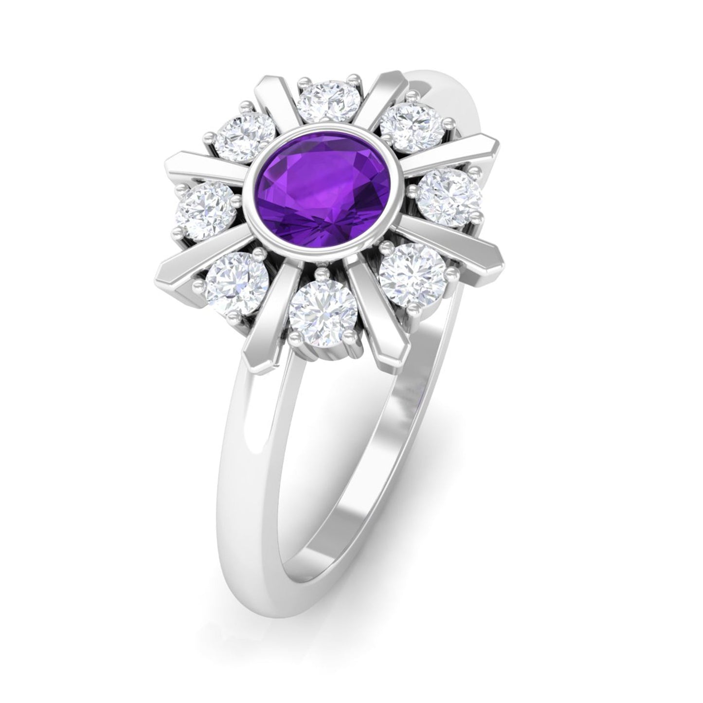 Bezel Set Amethyst Statement Ring with Diamond