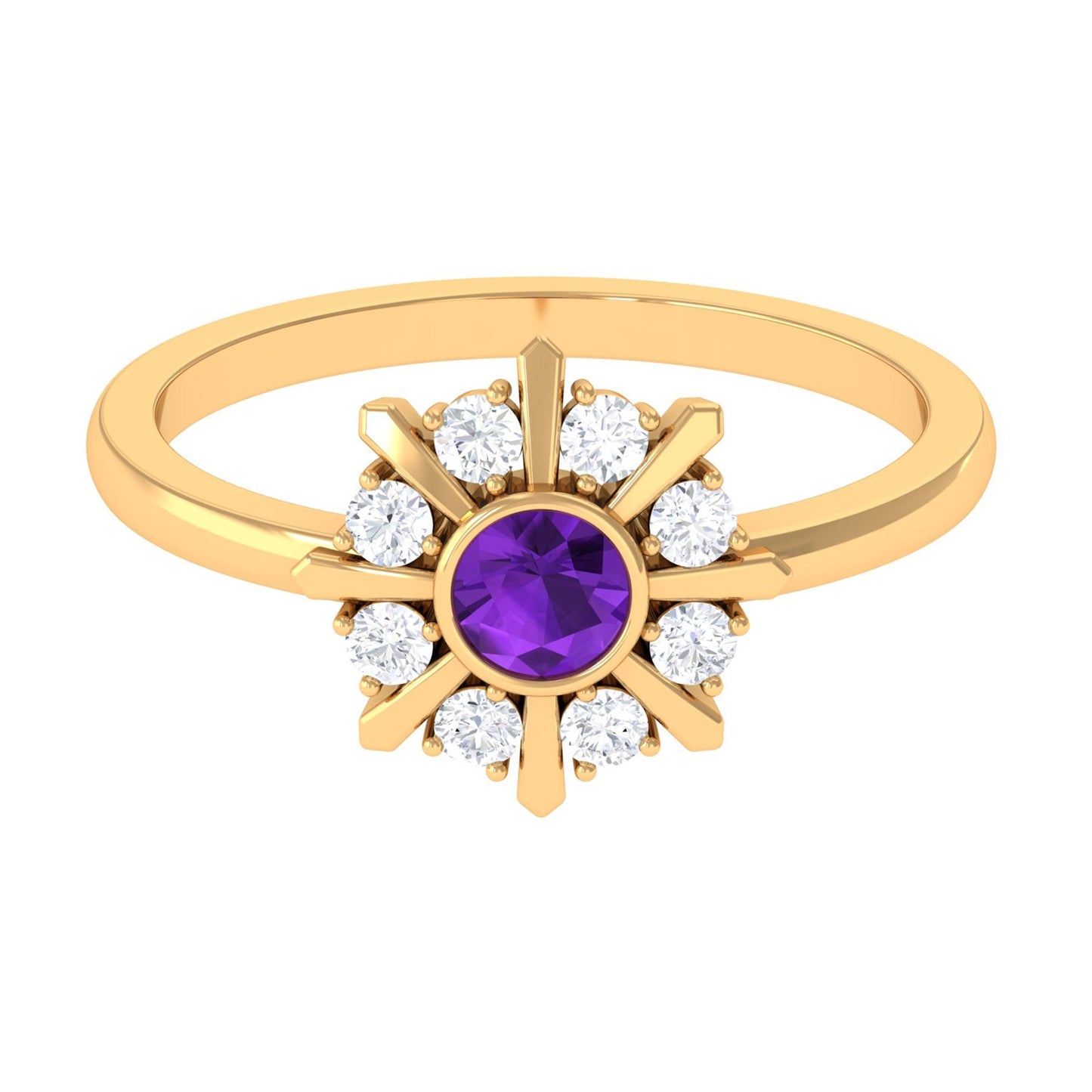 Bezel Set Amethyst Statement Ring with Diamond