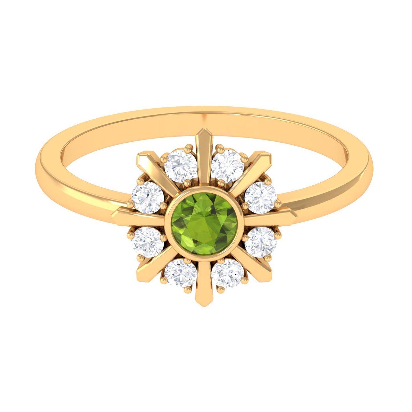 0.50 CT Natural Peridot Statement Ring with Diamond Stones