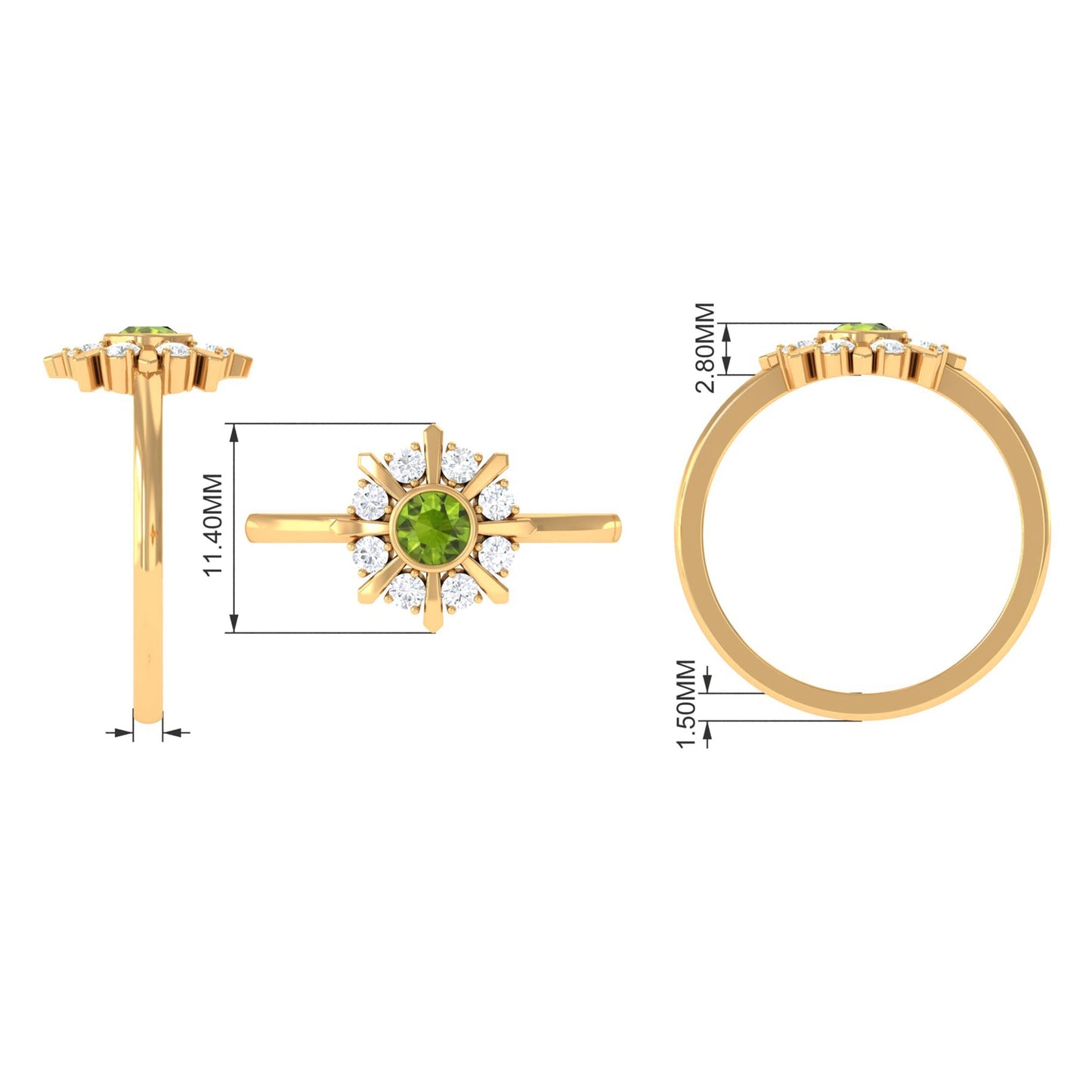 0.50 CT Natural Peridot Statement Ring with Diamond Stones