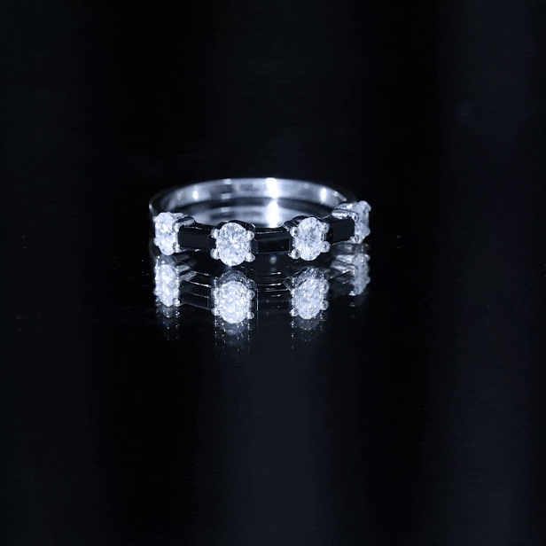 Certified Black Spinel and Moissanite Half Eternity Band Ring