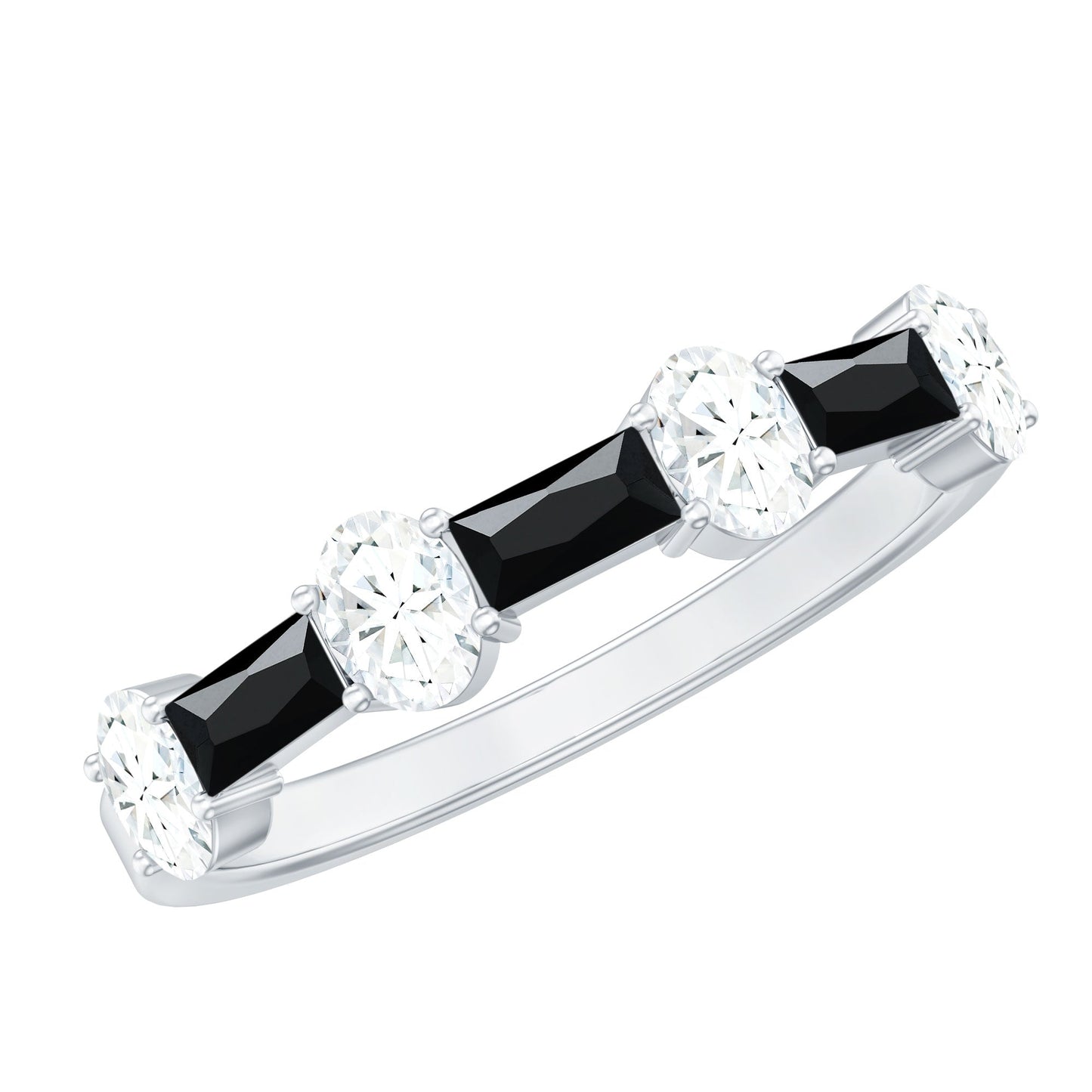 Certified Black Spinel and Moissanite Half Eternity Band Ring