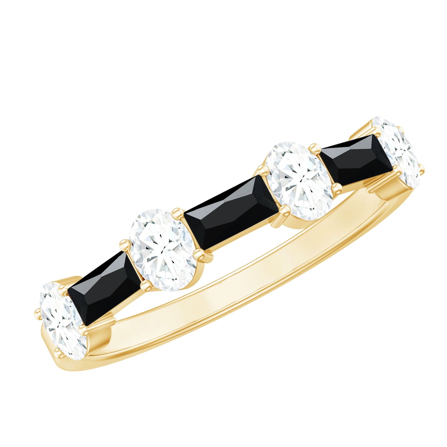 Certified Black Spinel and Moissanite Half Eternity Band Ring