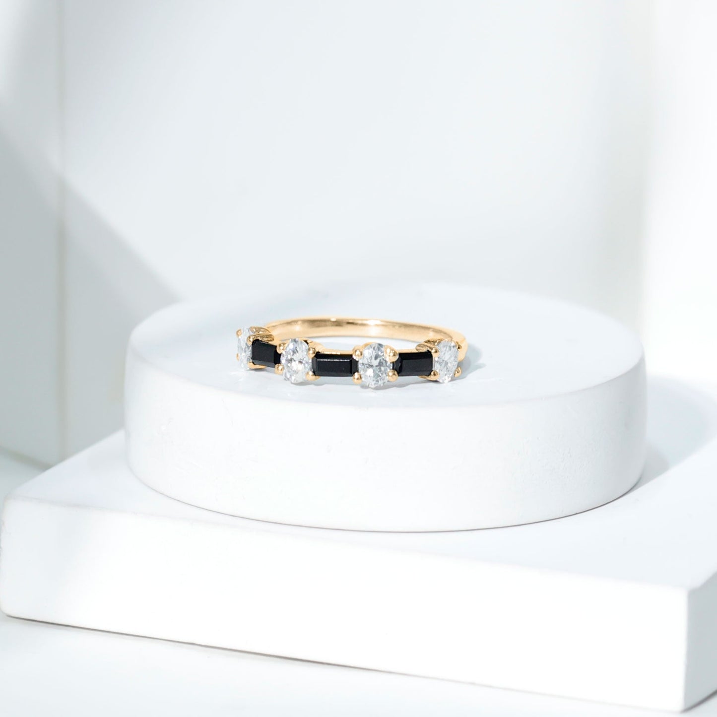 Certified Black Spinel and Moissanite Half Eternity Band Ring
