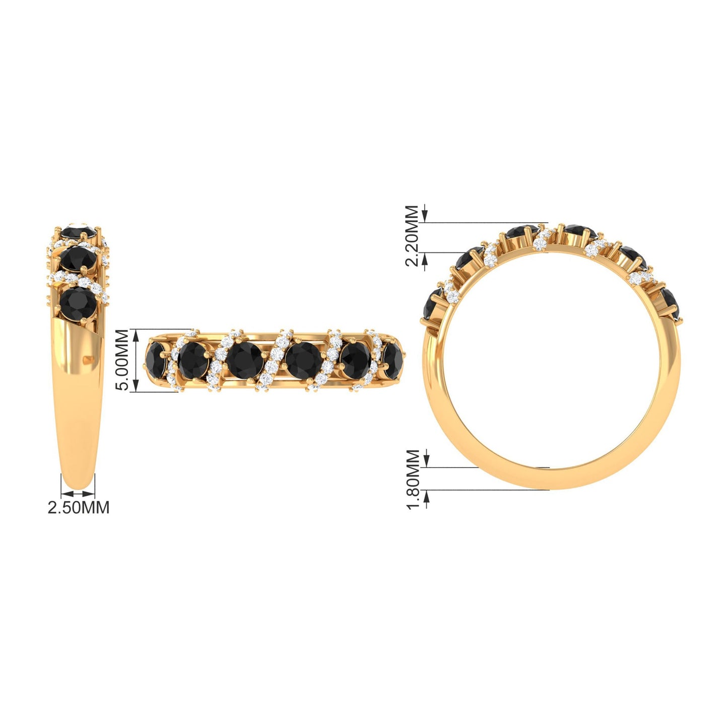 Black Spinel Designer Anniversary Band with Diamond