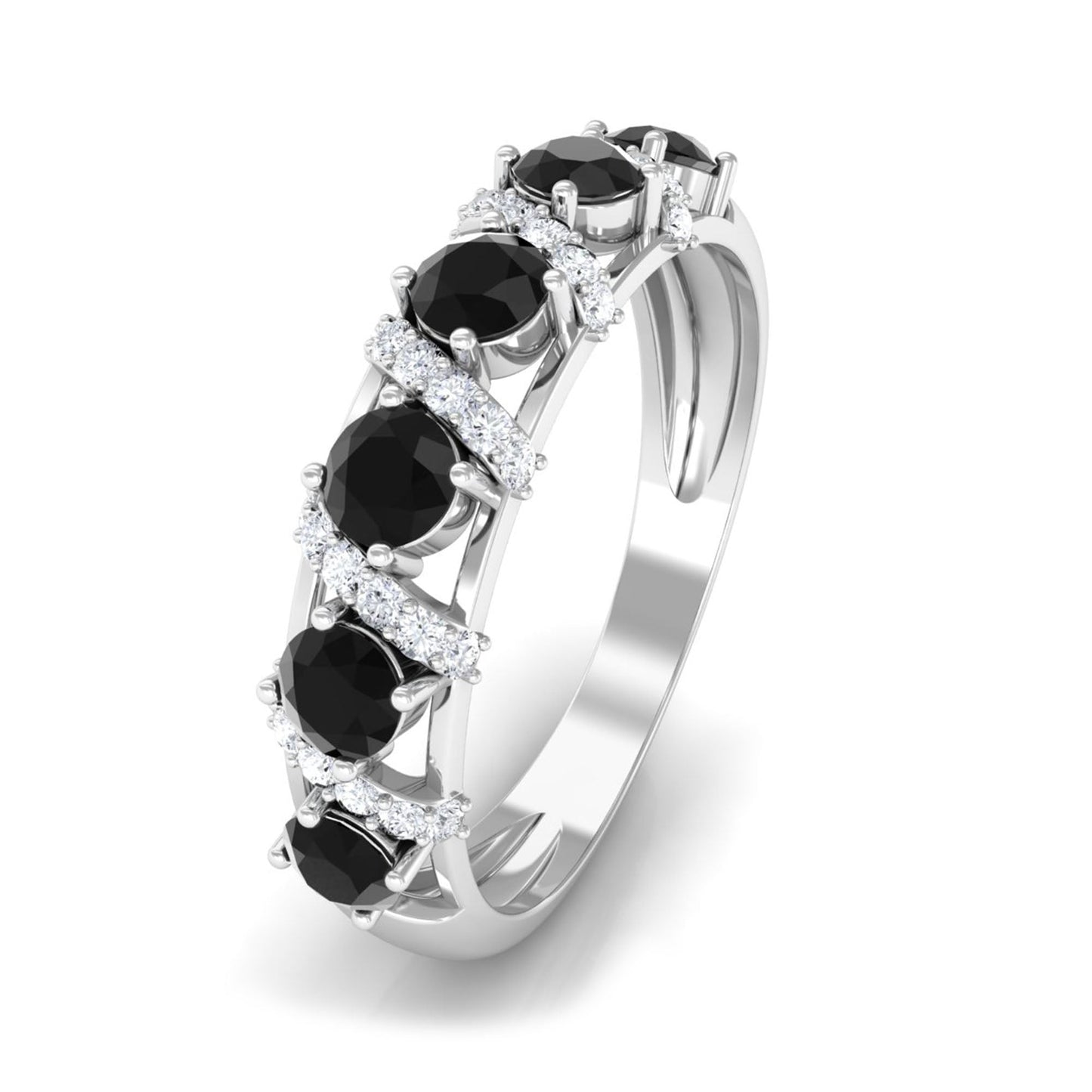 Black Spinel Designer Anniversary Band with Diamond